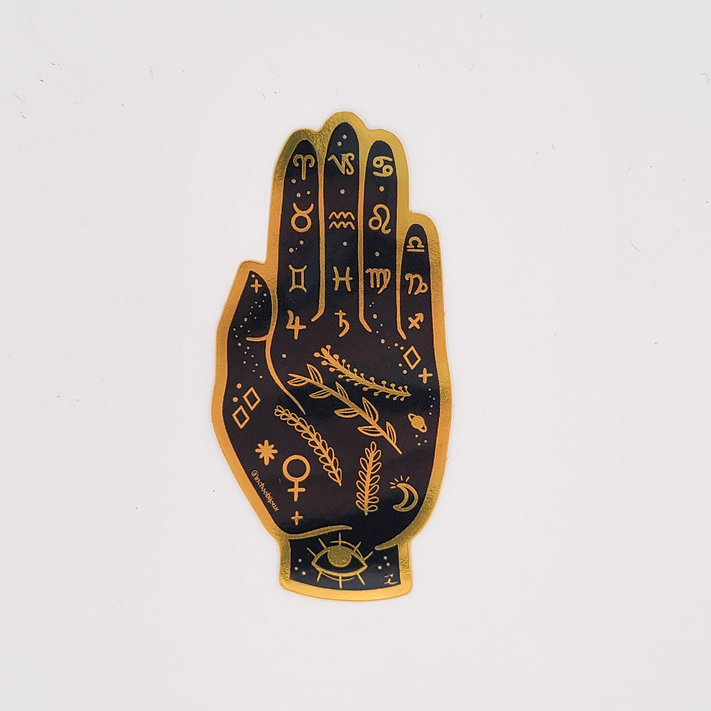 Collection of Black & Gold Palmistry Hand Sticker in a gallery layout