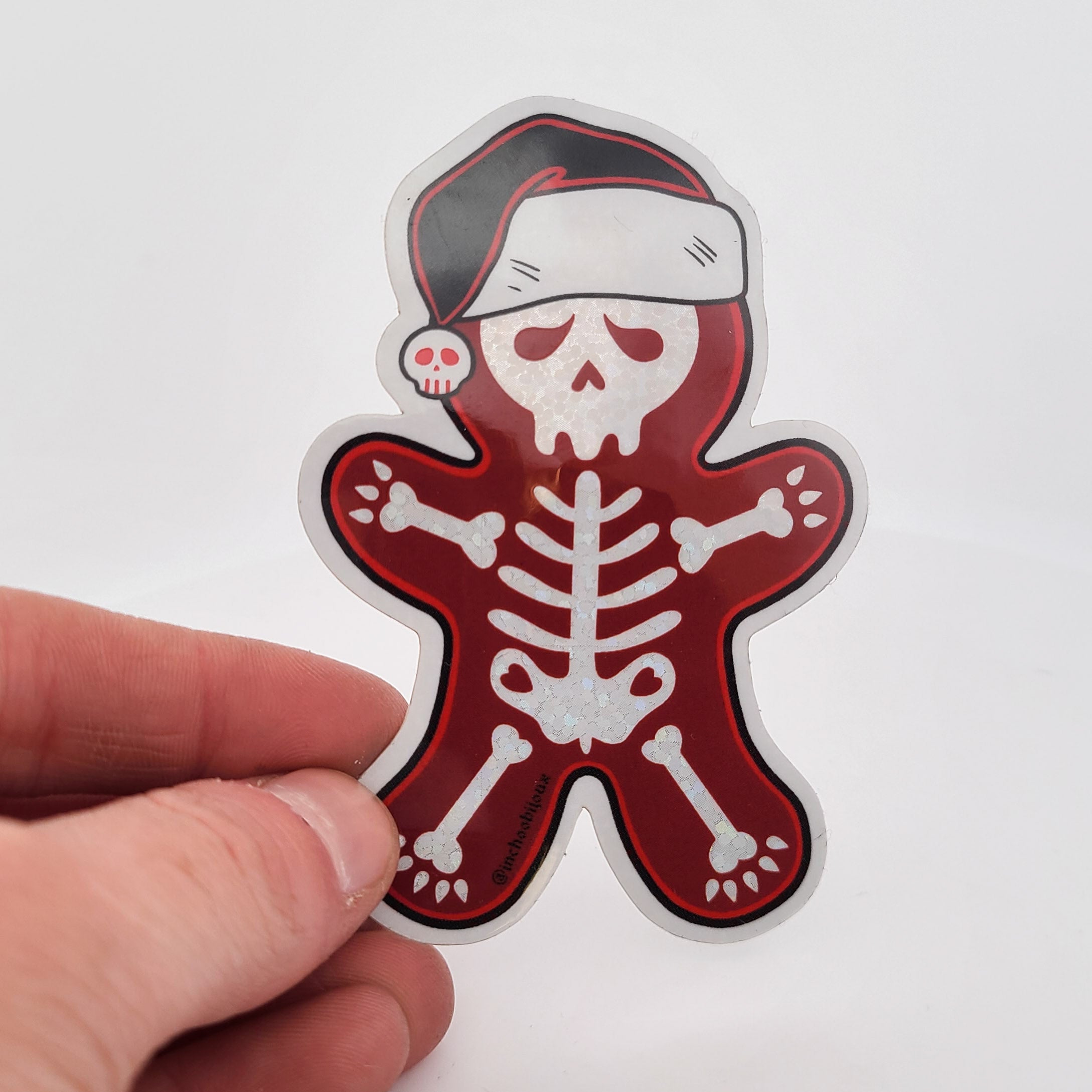 Collection of Snow Glitter Ginger Bread Skeleton Cookie Holiday Sticker in a gallery layout