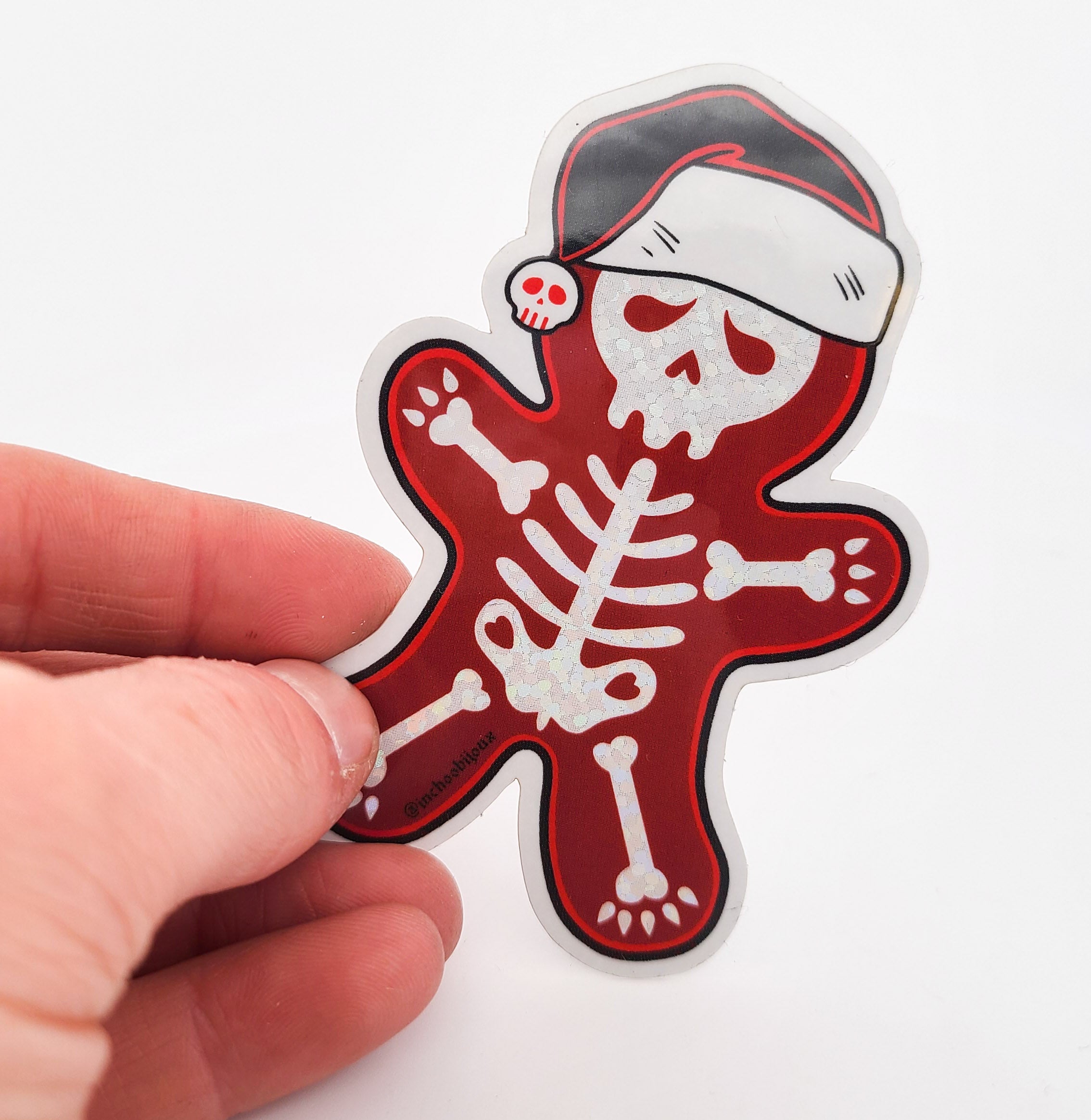 Collection of Snow Glitter Ginger Bread Skeleton Cookie Holiday Sticker in a gallery layout