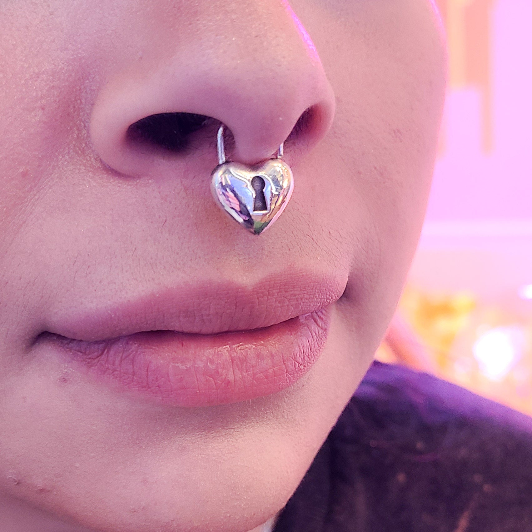 Collection of Silver Heart Lock Septum Piercing in a gallery layout