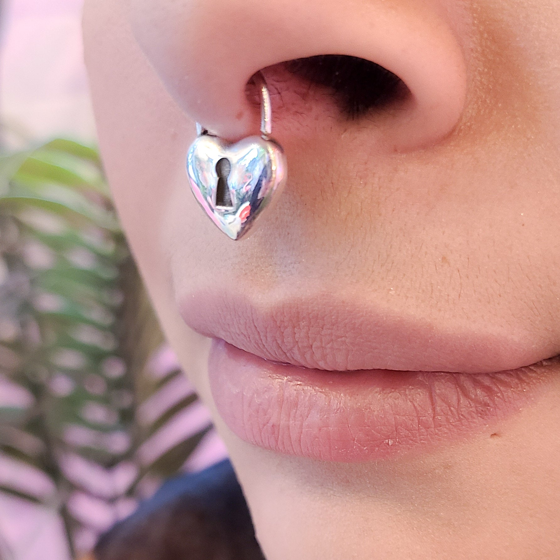 Collection of Silver Heart Lock Septum Piercing in a gallery layout