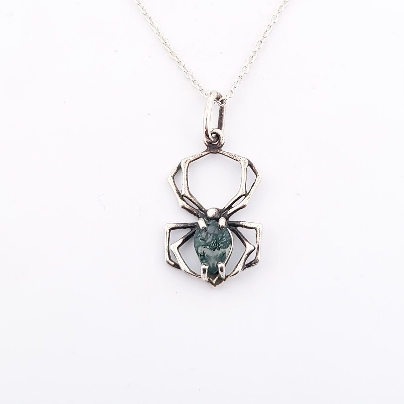 Collection of Green Moss Agate Spider Pendant in a gallery layout