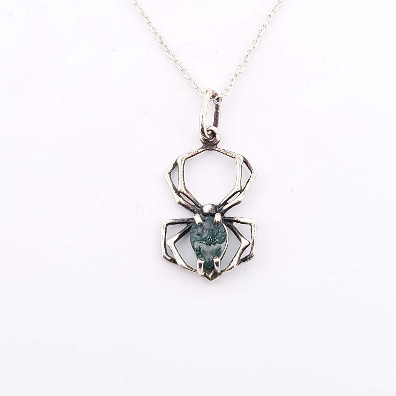 Green Moss Agate Spider Pendant
