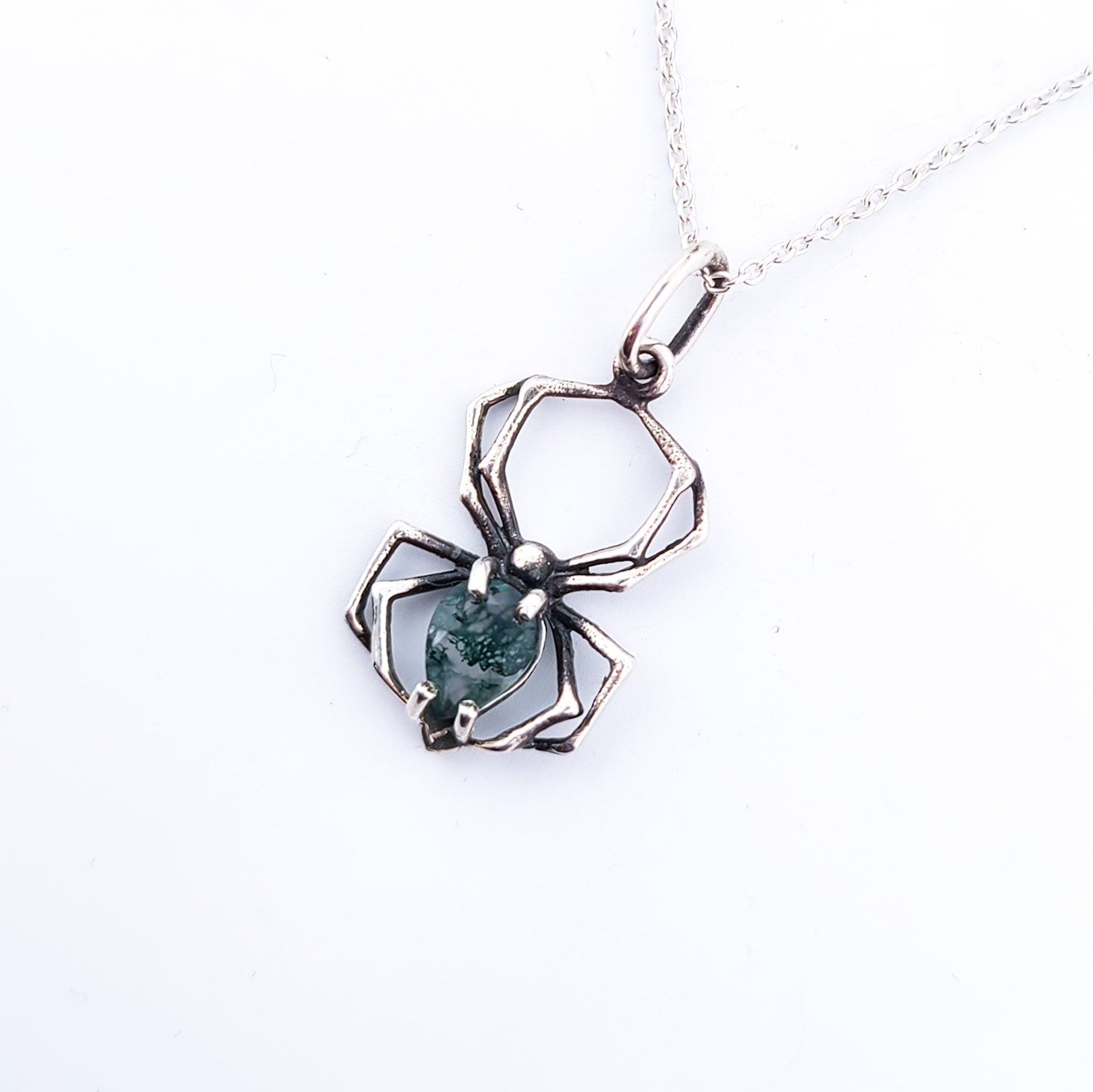 Collection of Green Moss Agate Spider Pendant in a gallery layout