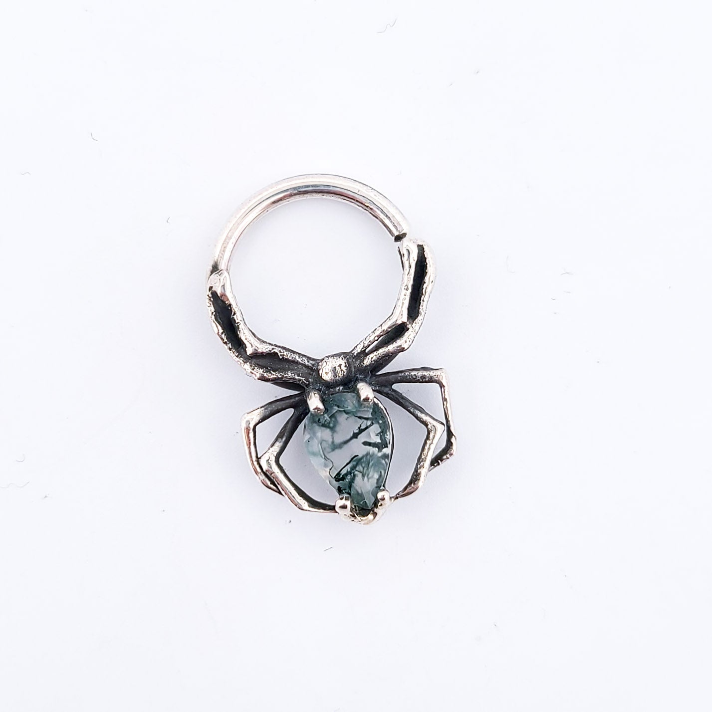 Collection of Green Moss Agate Spider Septum Piercing in a gallery layout