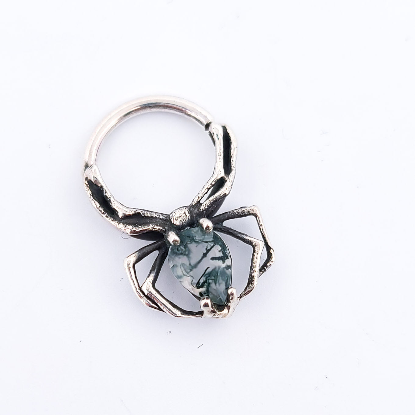Collection of Green Moss Agate Spider Septum Piercing in a gallery layout