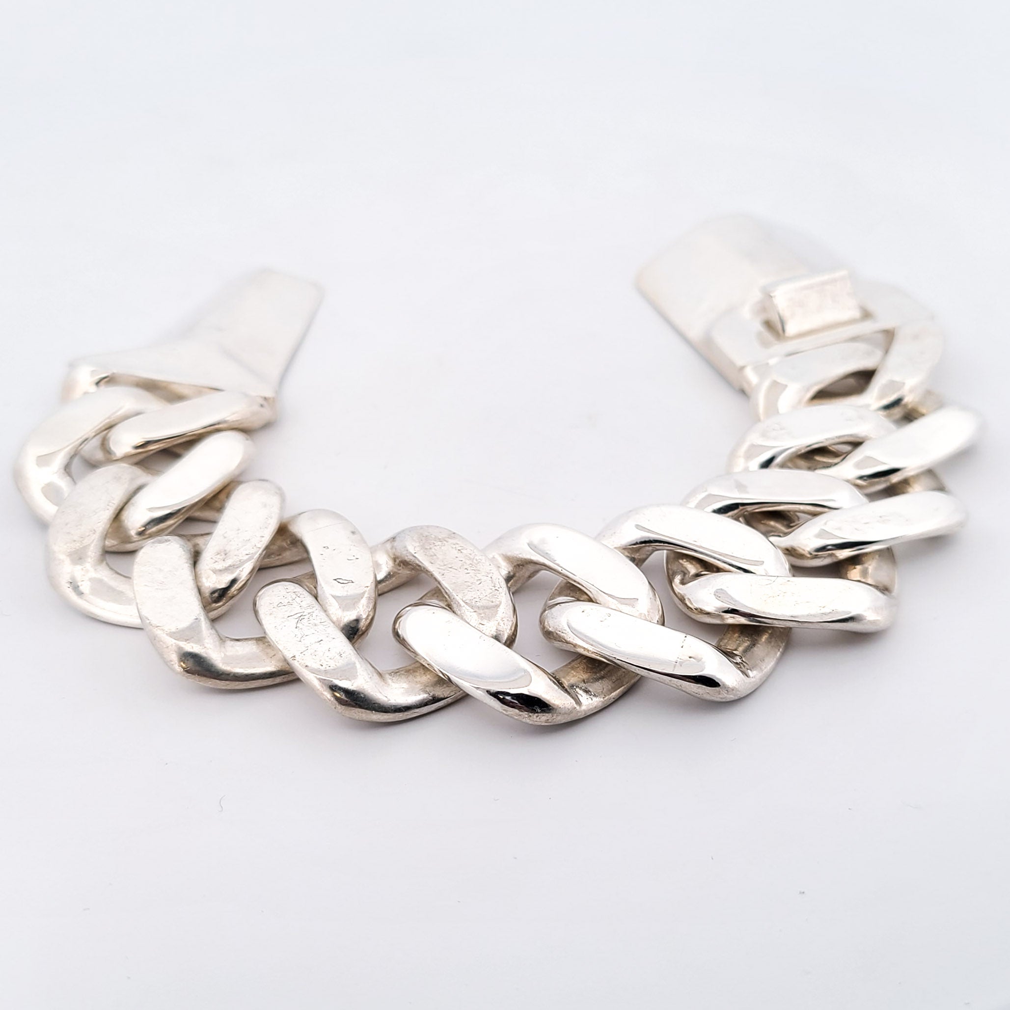 Collection of Bulky Huge Gourmette Bracelet, Chunky, Heavy Sterling Silver Rocker in a gallery layout