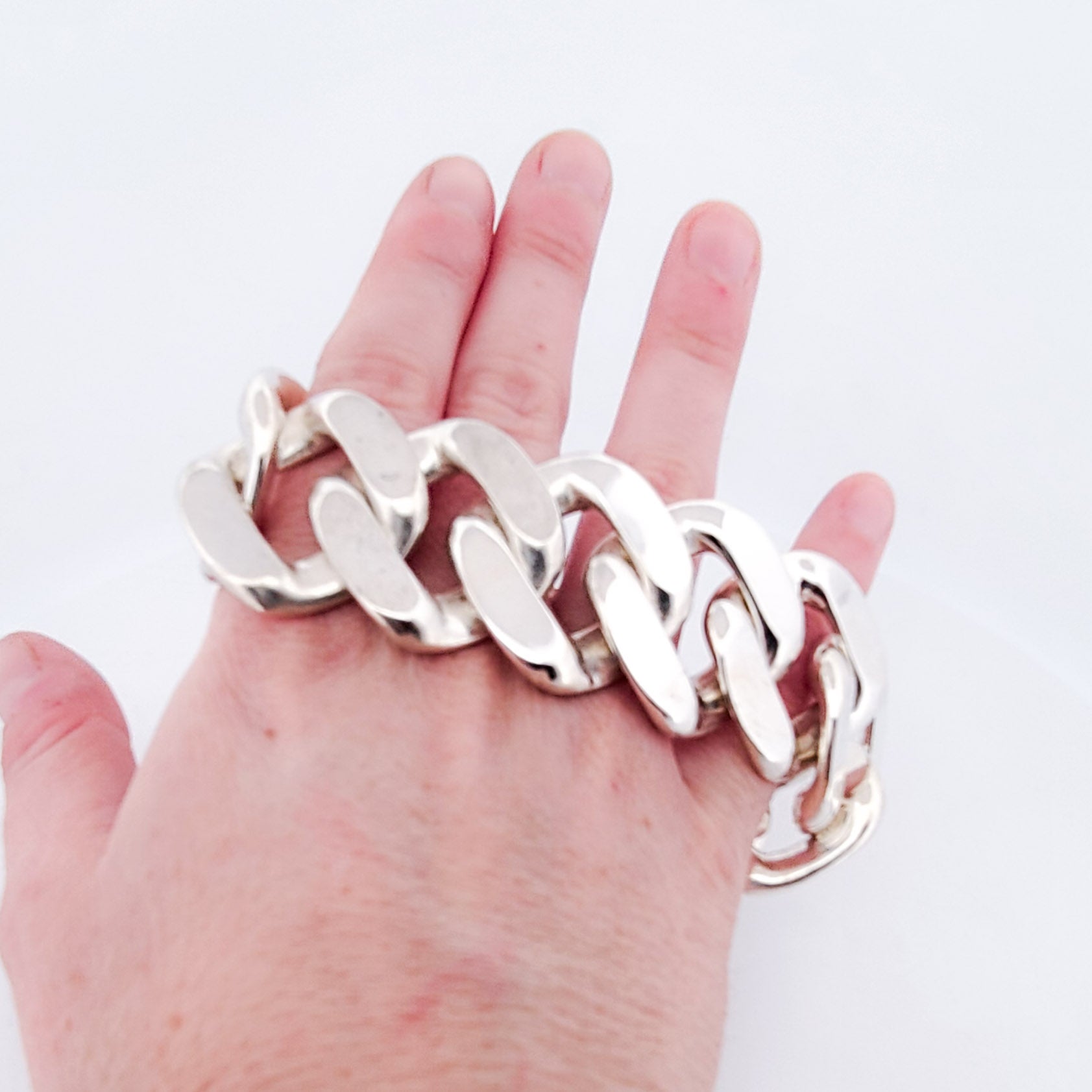 Collection of Bulky Huge Gourmette Bracelet, Chunky, Heavy Sterling Silver Rocker in a gallery layout