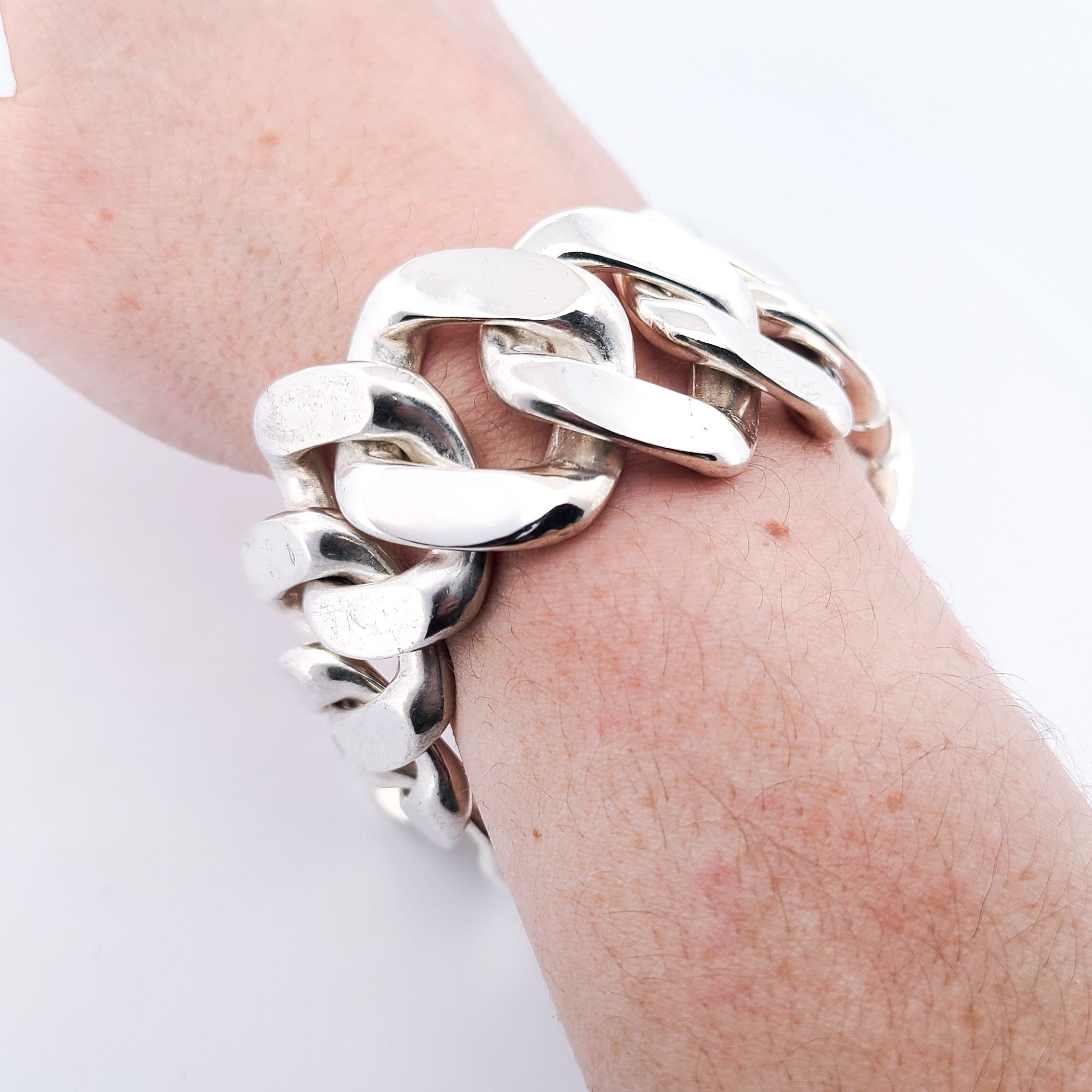 Collection of Bulky Huge Gourmette Bracelet, Chunky, Heavy Sterling Silver Rocker in a gallery layout