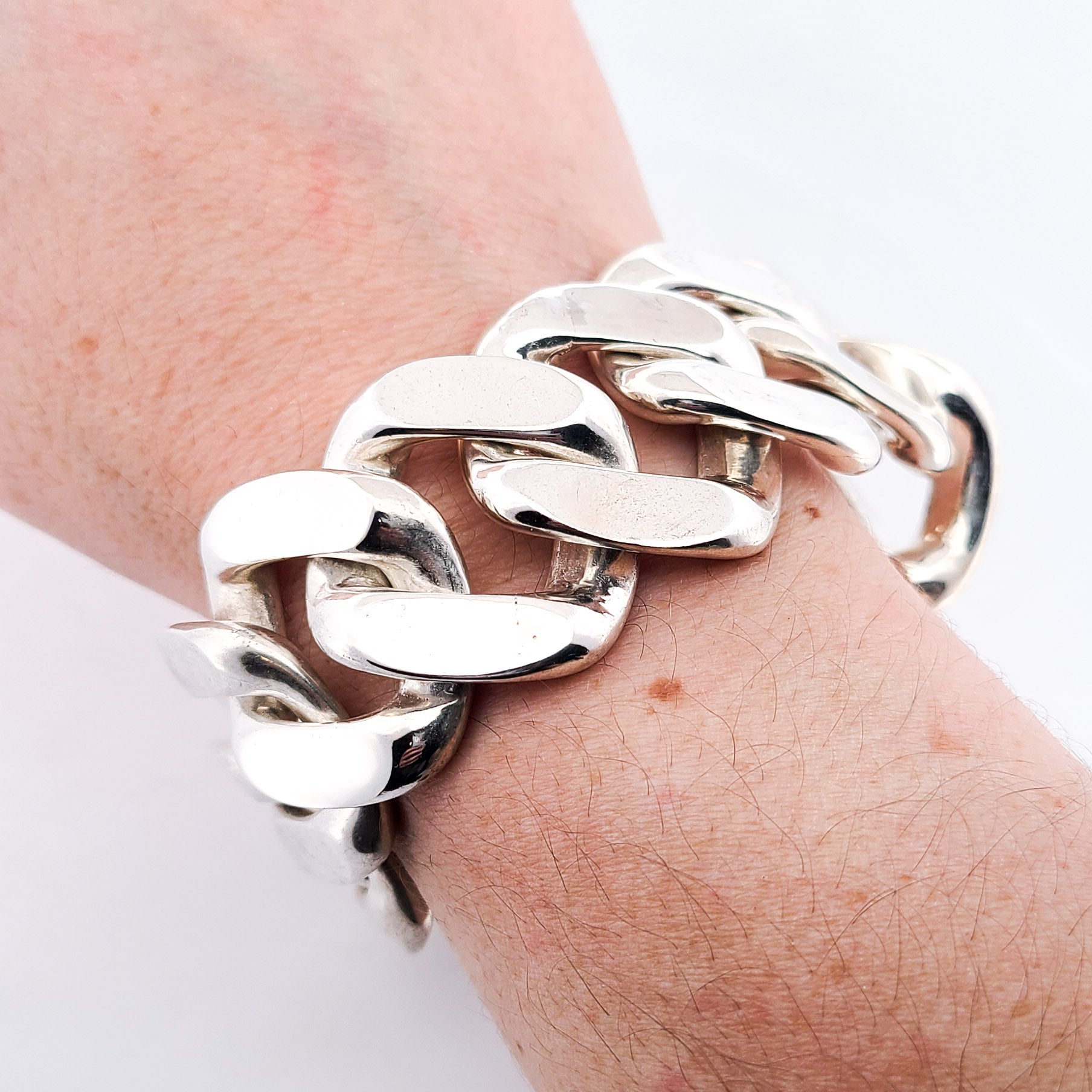 Collection of Bulky Huge Gourmette Bracelet, Chunky, Heavy Sterling Silver Rocker in a gallery layout