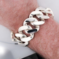 Collection of Bulky Huge Gourmette Bracelet, Chunky, Heavy Sterling Silver Rocker in a gallery layout