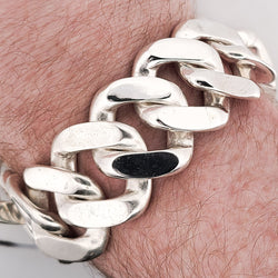 Collection of Bulky Huge Gourmette Bracelet, Chunky, Heavy Sterling Silver Rocker in a gallery layout