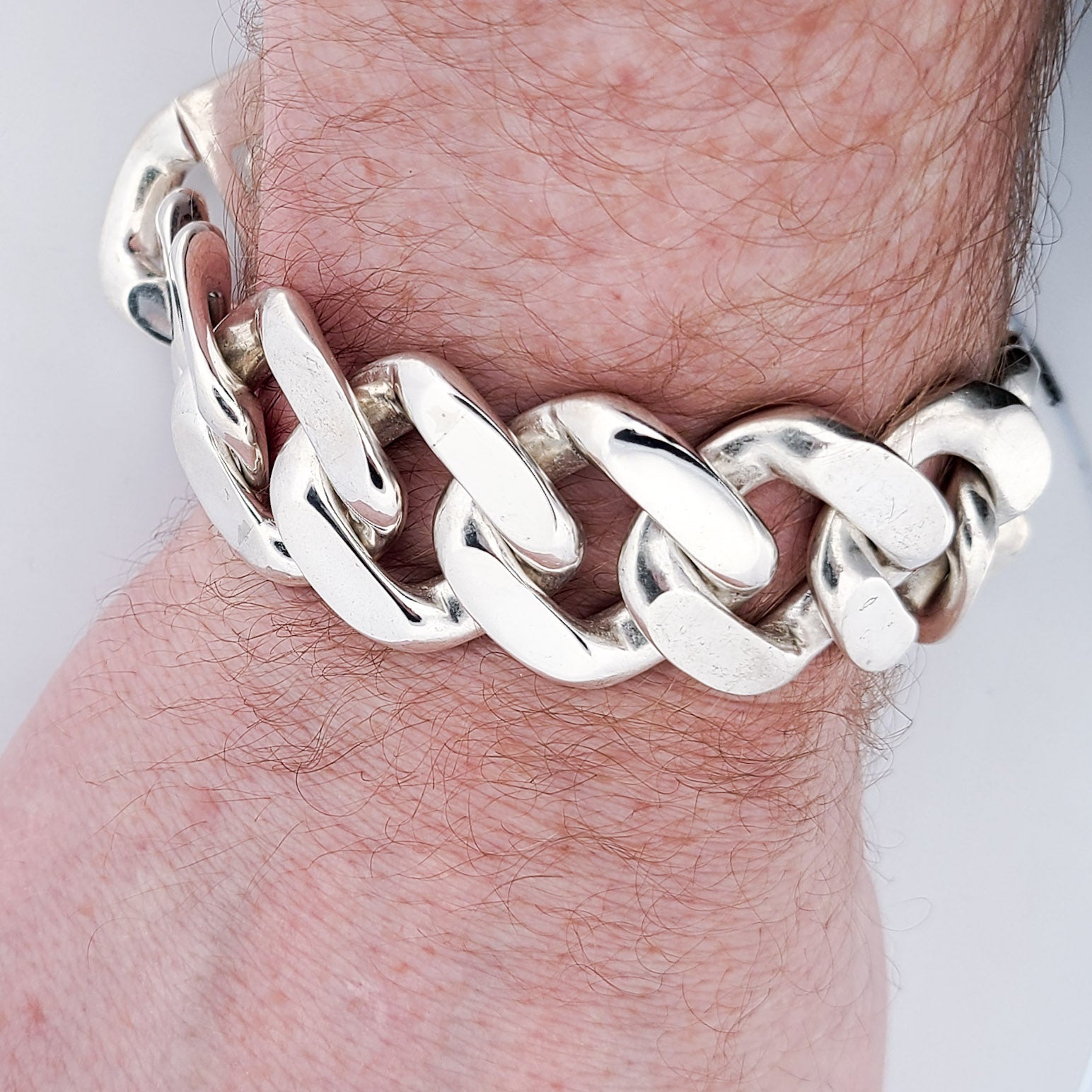 Collection of Bulky Huge Gourmette Bracelet, Chunky, Heavy Sterling Silver Rocker in a gallery layout