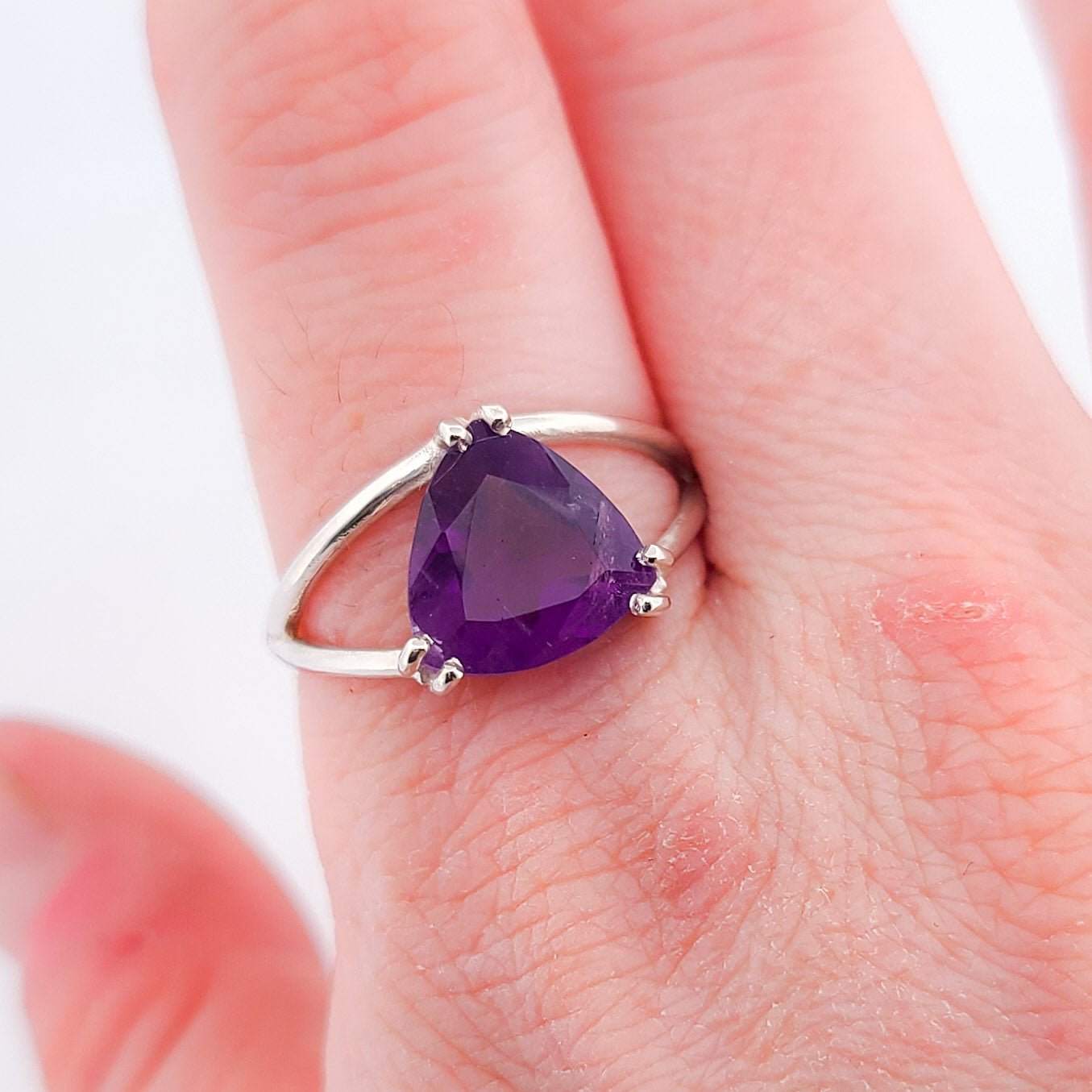 Collection of Trillion Amethyst Ring, Triangle Purple Gemstone in a gallery layout