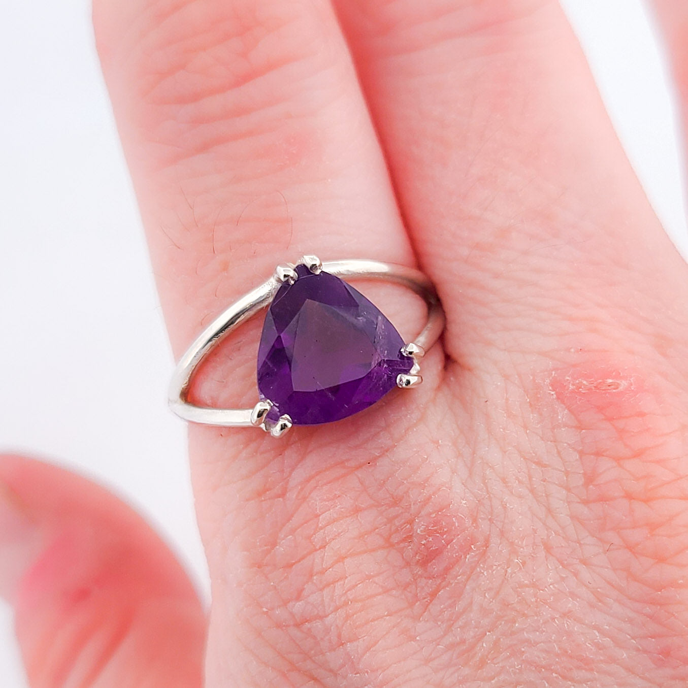 Trillion Amethyst Ring, Triangle Purple Gemstone