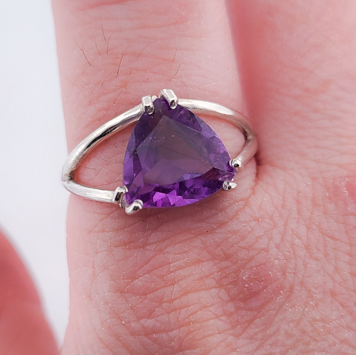 Collection of Trillion Amethyst Ring, Triangle Purple Gemstone in a gallery layout