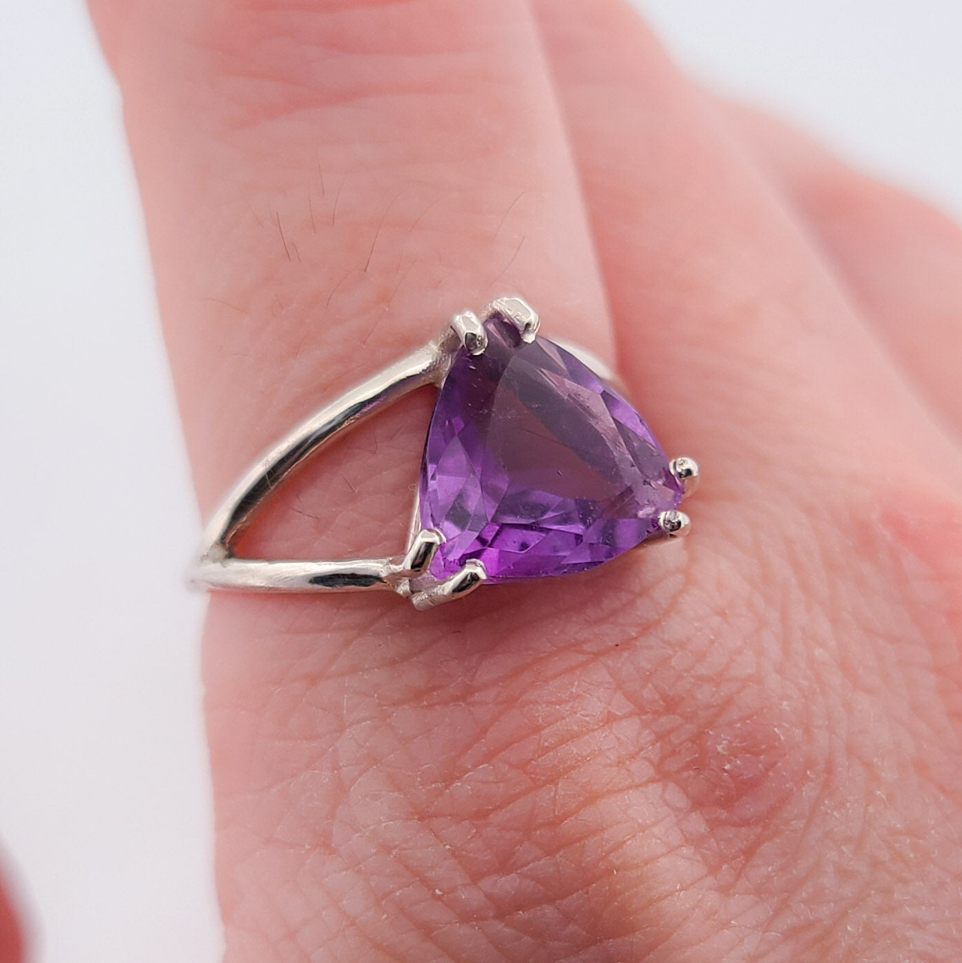 Collection of Trillion Amethyst Ring, Triangle Purple Gemstone in a gallery layout