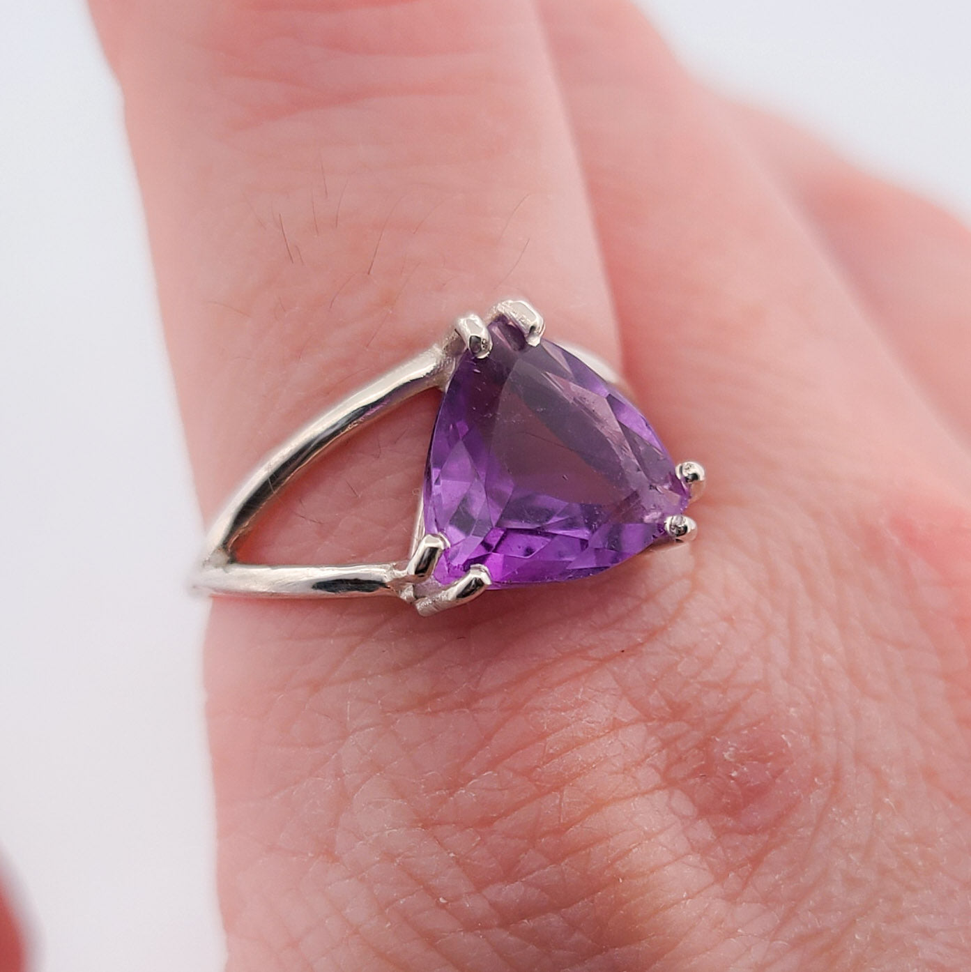Trillion Amethyst Ring, Triangle Purple Gemstone