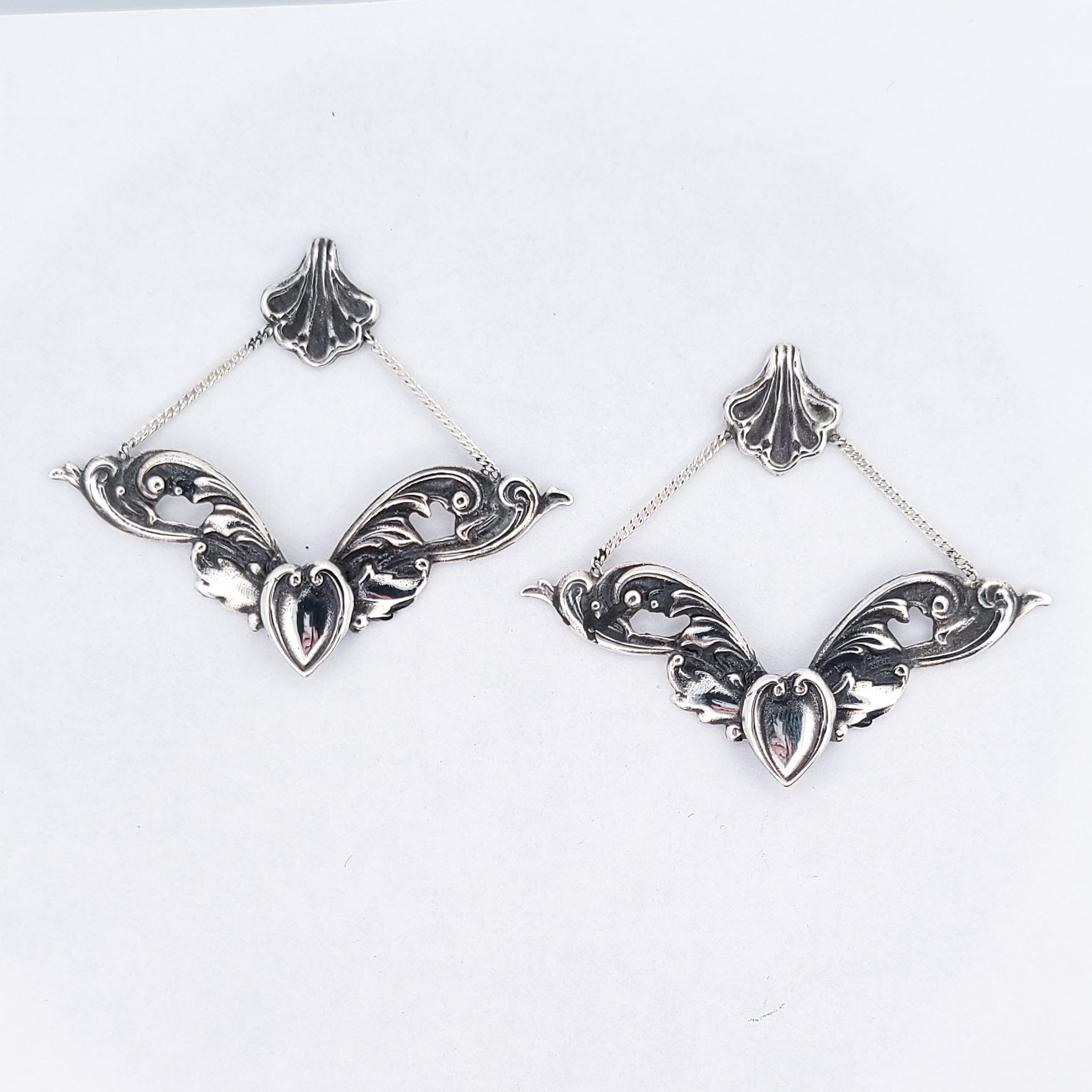 Collection of Baroque Love Architectural Earrings, Dangle Heart Ornate Studs in a gallery layout