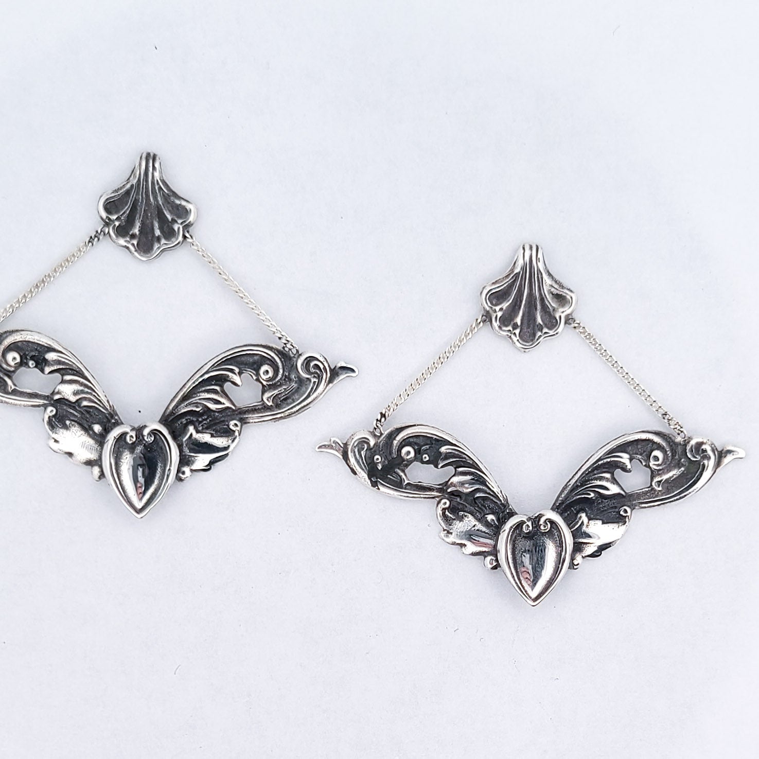 Collection of Baroque Love Architectural Earrings, Dangle Heart Ornate Studs in a gallery layout