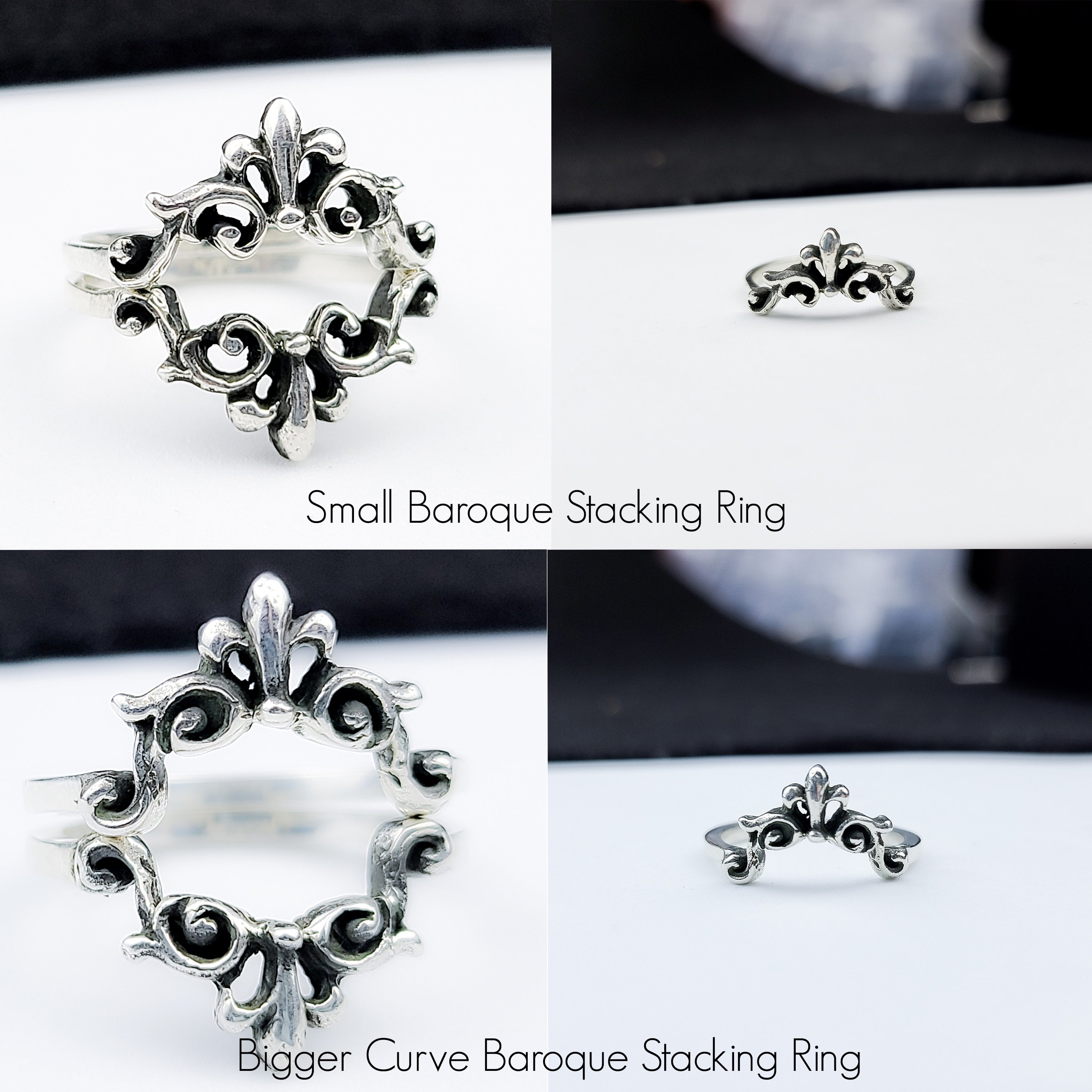 Silver Big Baroque Curves Lace Stacking Ring