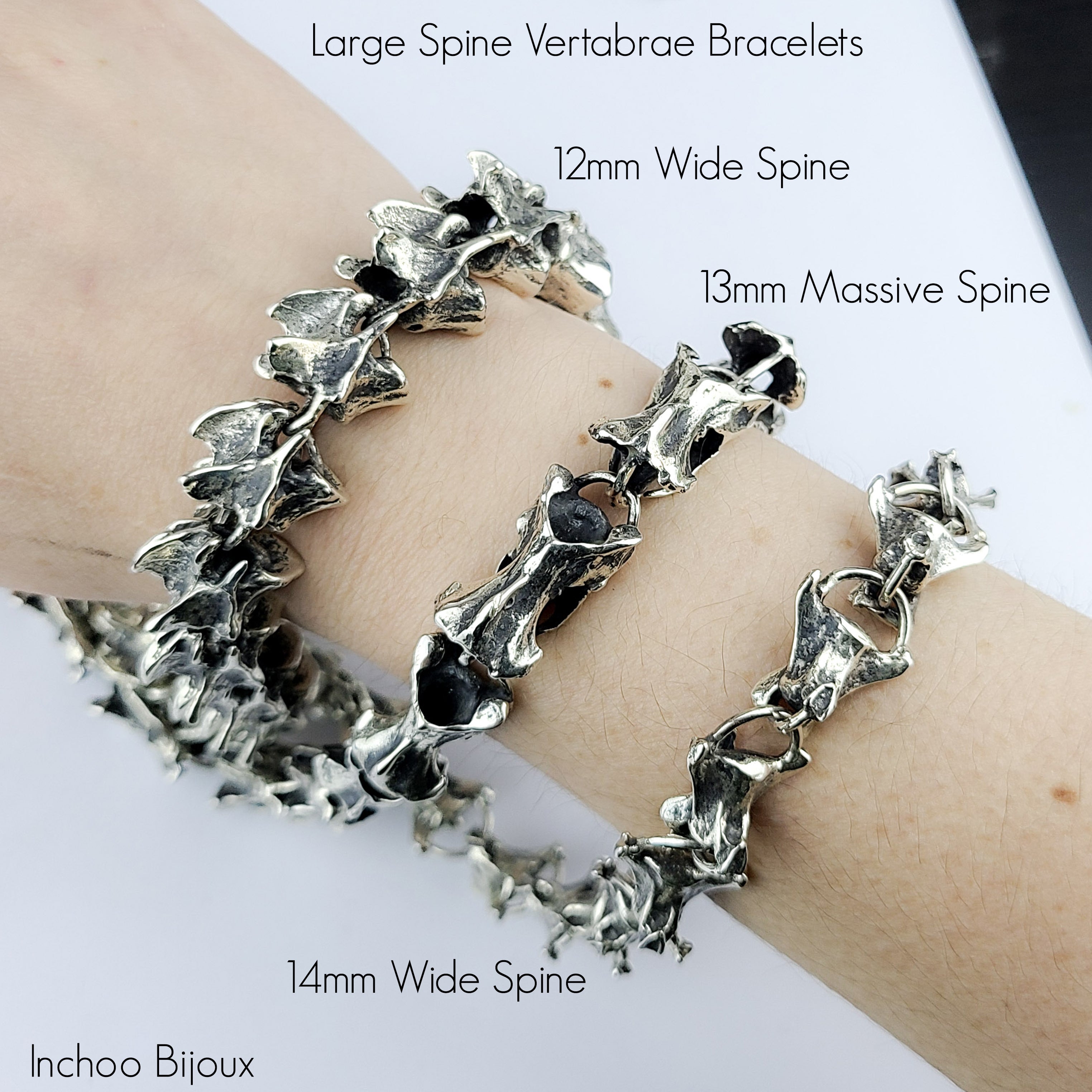 Collection of Massive Bone Bracelet, Silver Spine Mens Bracelet in a gallery layout