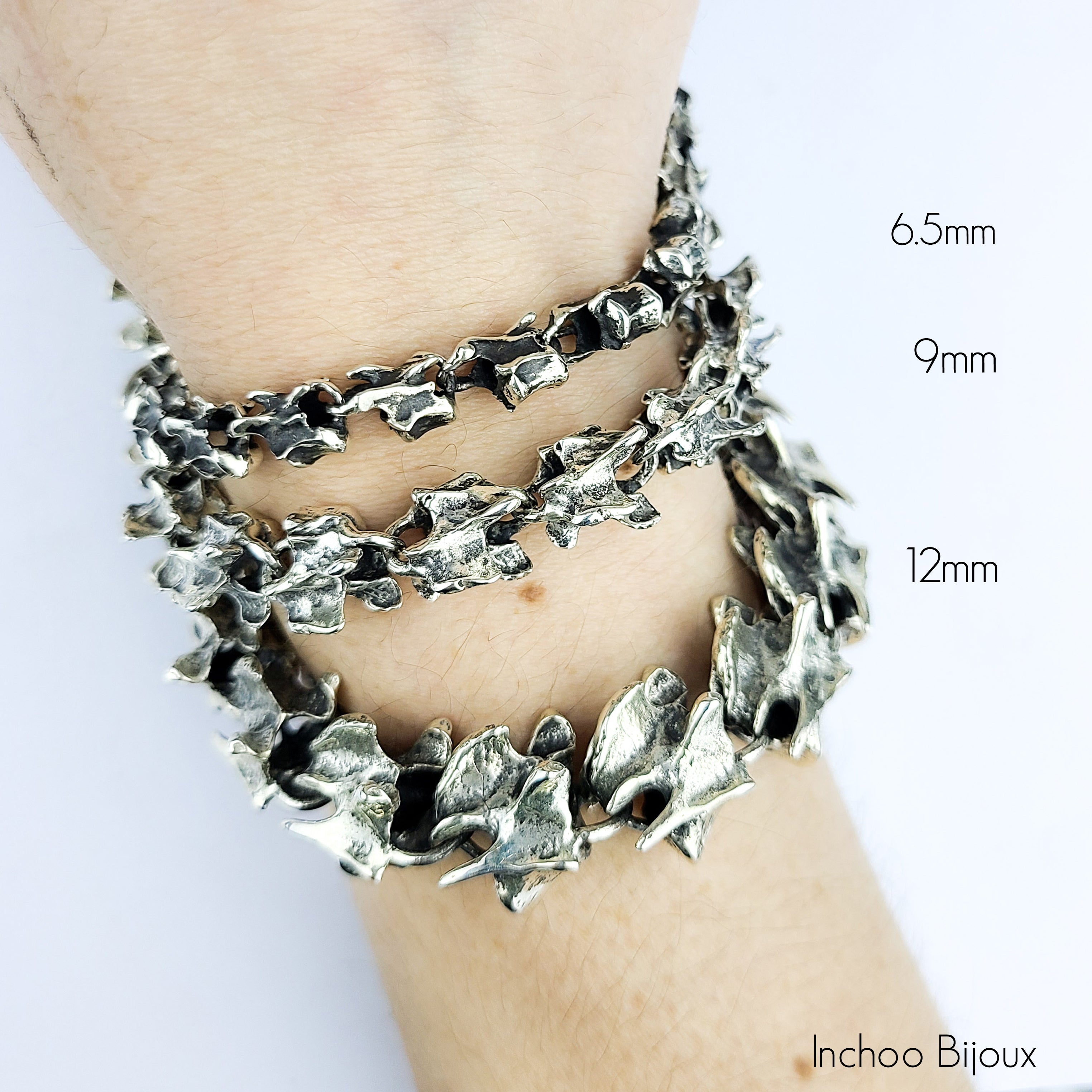 Collection of Chunky Spine Bracelet, Heavy Silver Mens Bracelet in a gallery layout