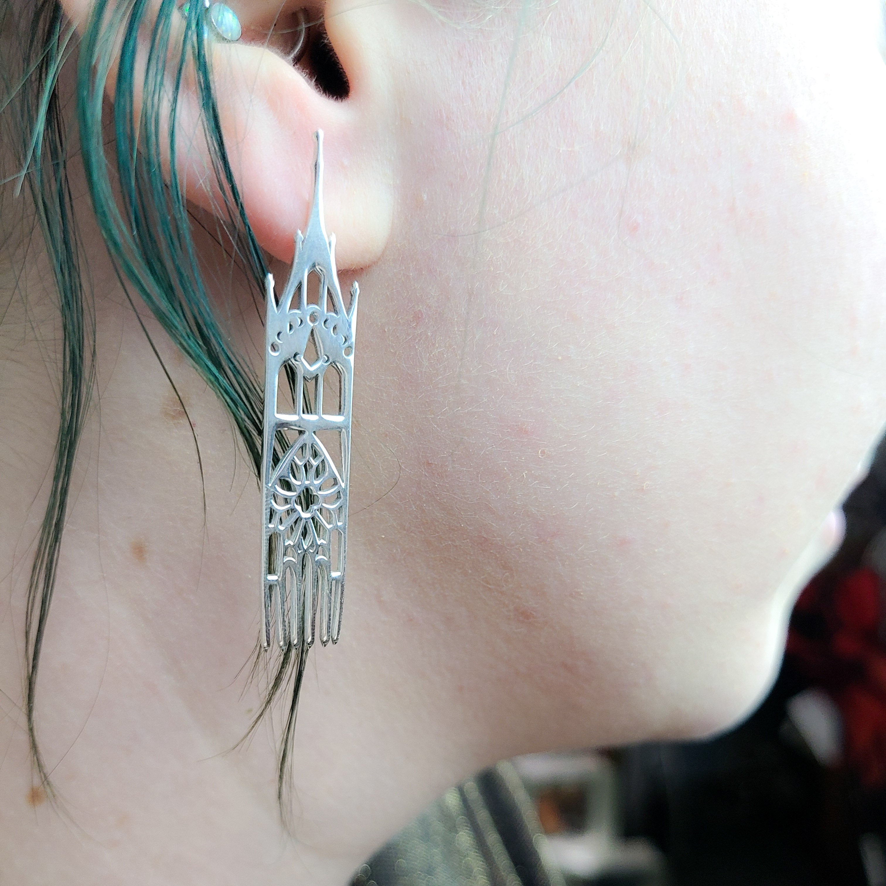 Sterling Silver Moon Cathedral Temple Earrings