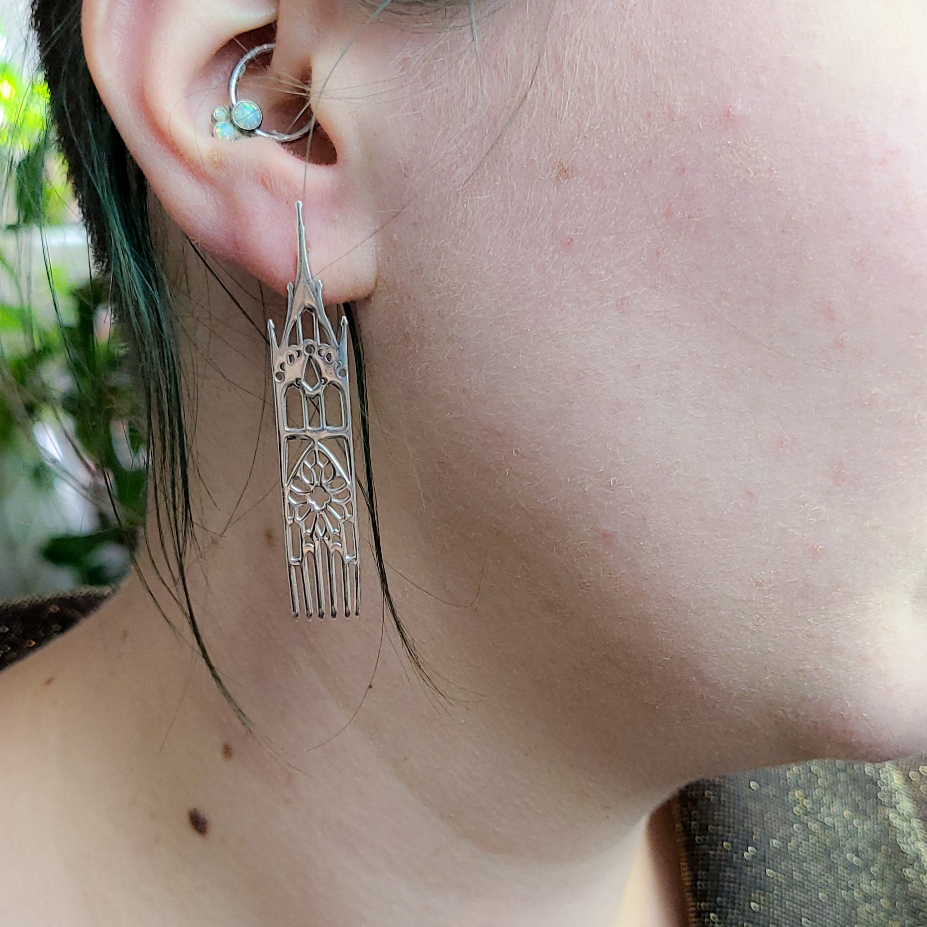 Sterling Silver Moon Cathedral Temple Earrings