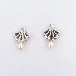 Collection of Minimal Small Baroque Shell Earrings With White Pearls in a gallery layout