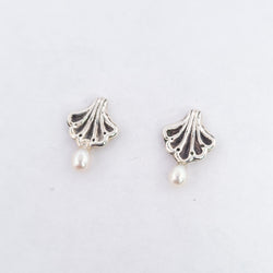 Collection of Minimal Small Baroque Shell Earrings With White Pearls in a gallery layout