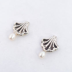 Collection of Minimal Small Baroque Shell Earrings With White Pearls in a gallery layout