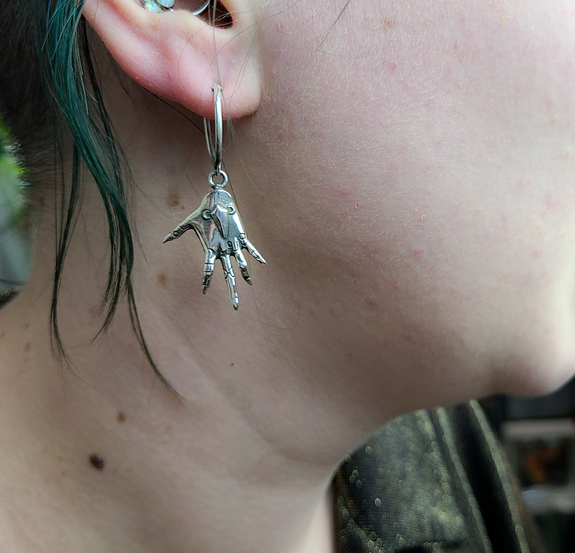 Palmistry Witch Hands Hoop Earrings in Sterling Silver