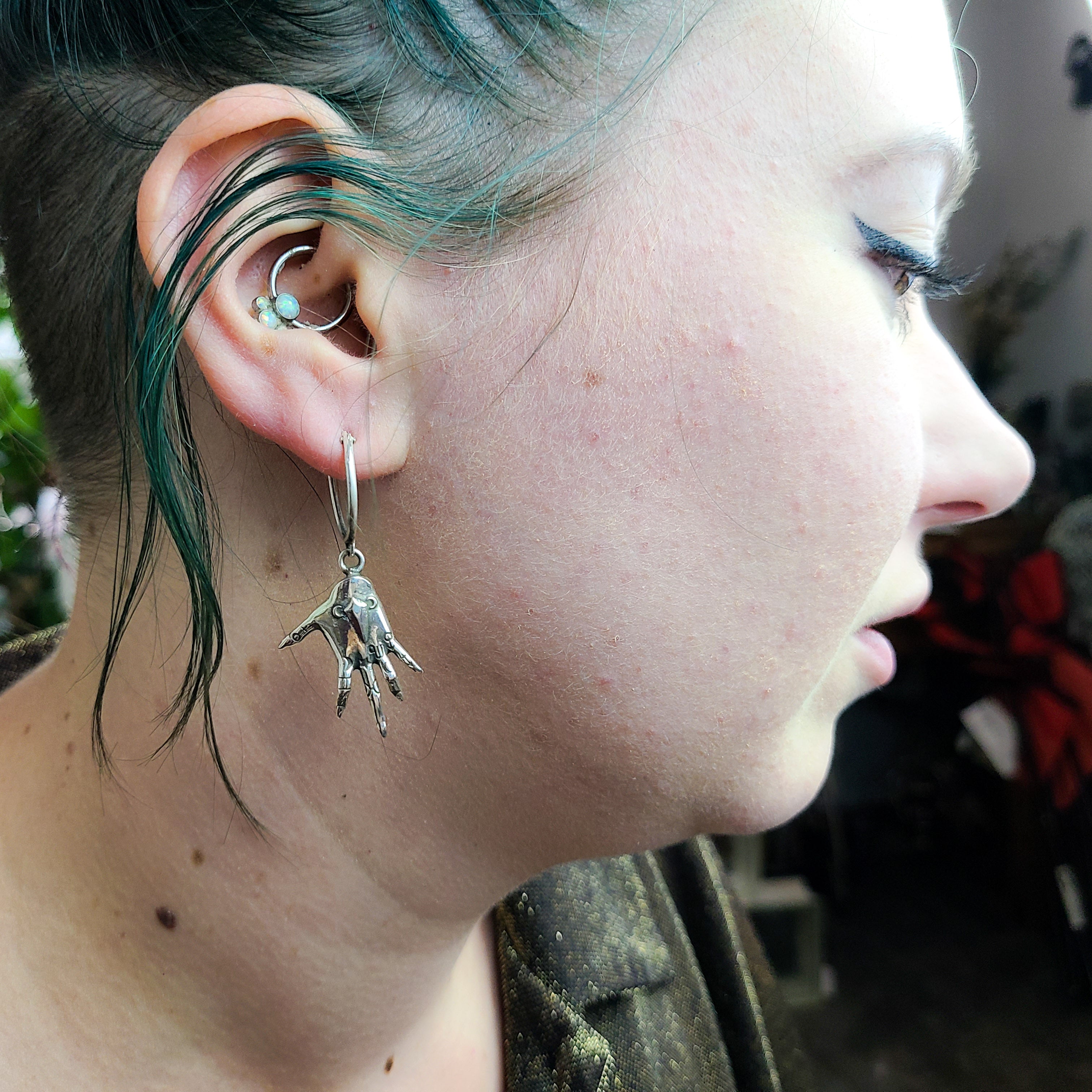 Palmistry Witch Hands Hoop Earrings in Sterling Silver