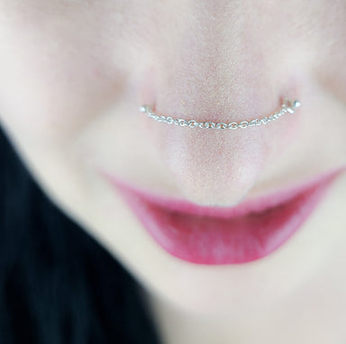 Double Nose Chain Nose Piercing Ring StainlessSteel Love Heart Chain  Rhinestones | eBay