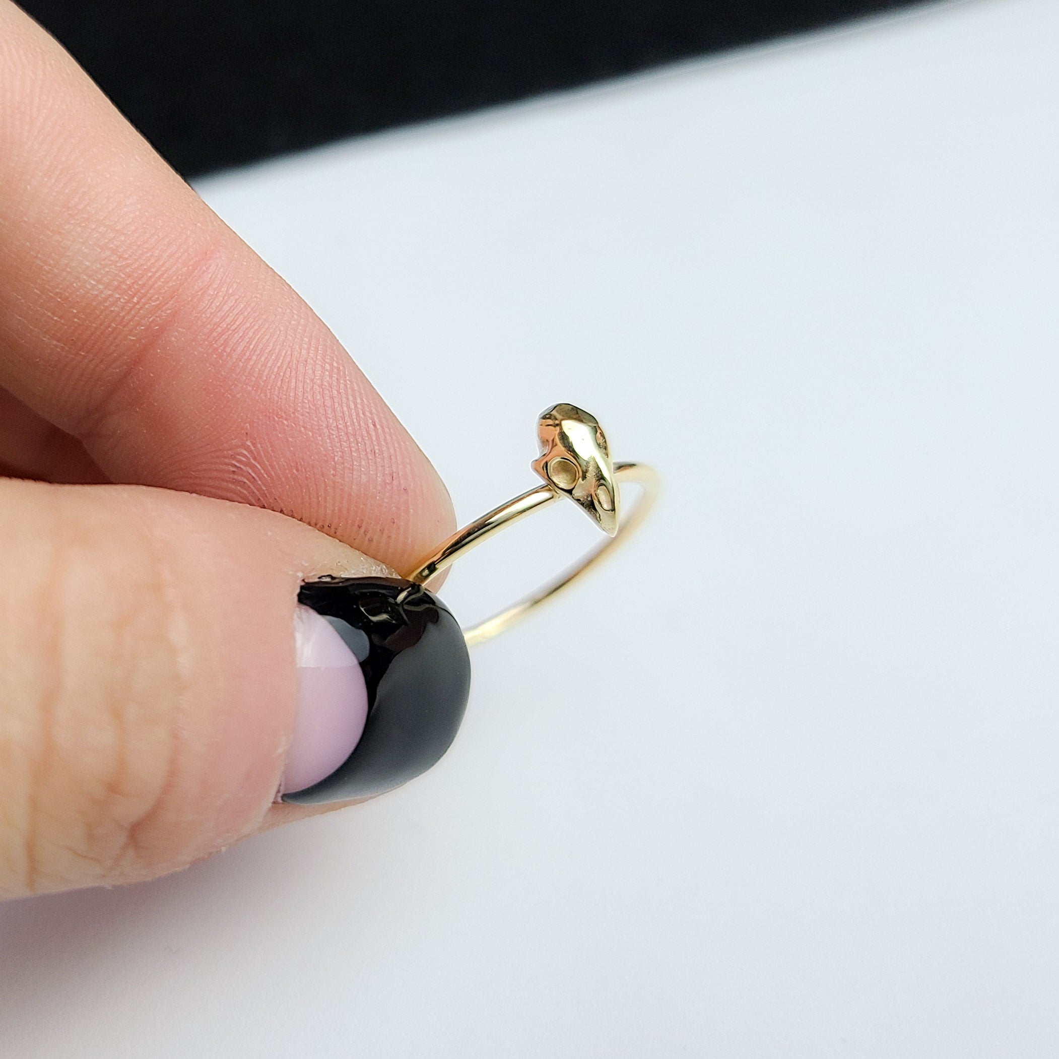 Collection of Yellow Gold Tiny Bird Skull Ring 10K - 14K in a gallery layout