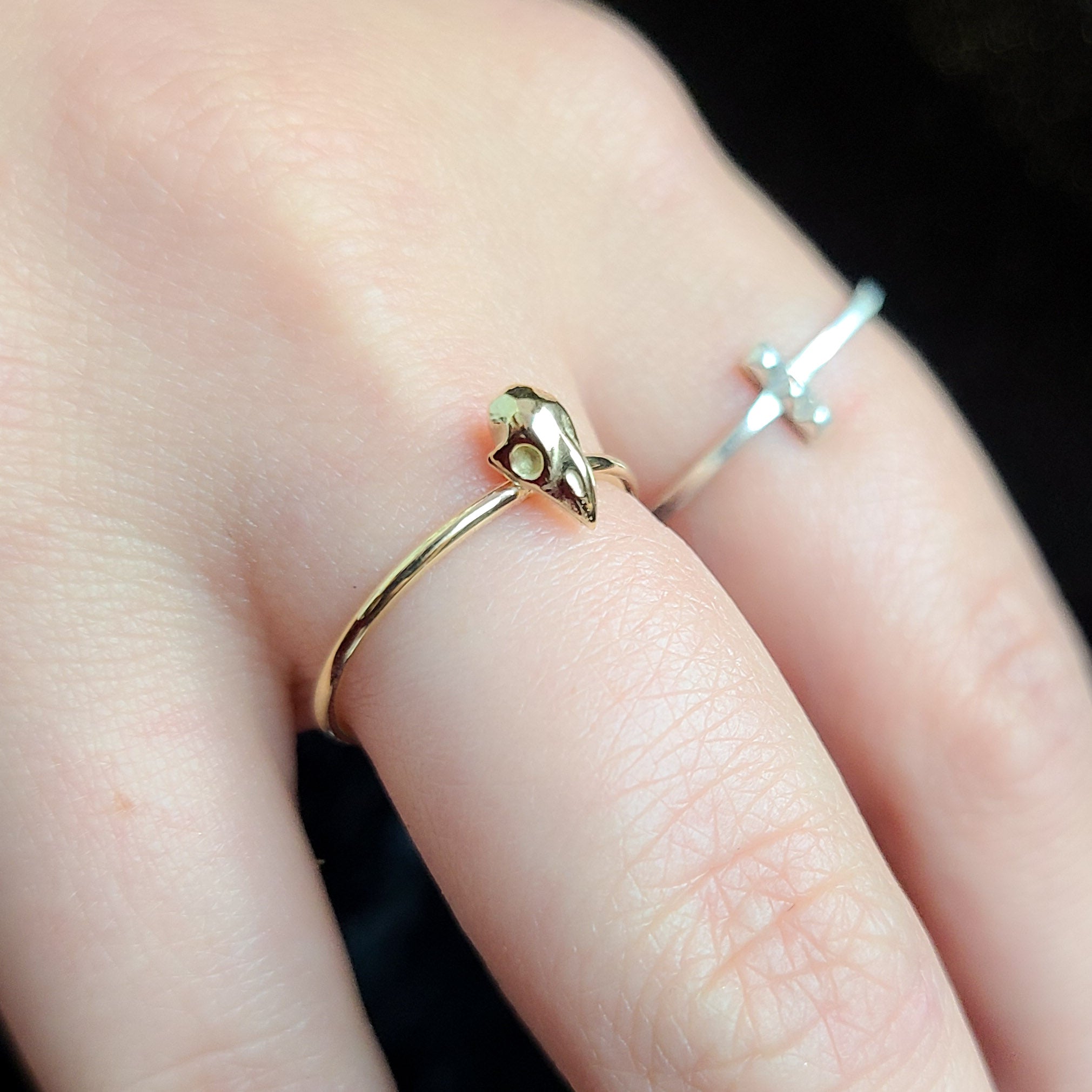 Collection of Yellow Gold Tiny Bird Skull Ring 10K - 14K in a gallery layout