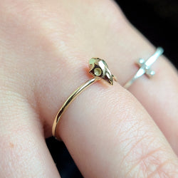 Collection of Yellow Gold Tiny Bird Skull Ring 10K - 14K in a gallery layout