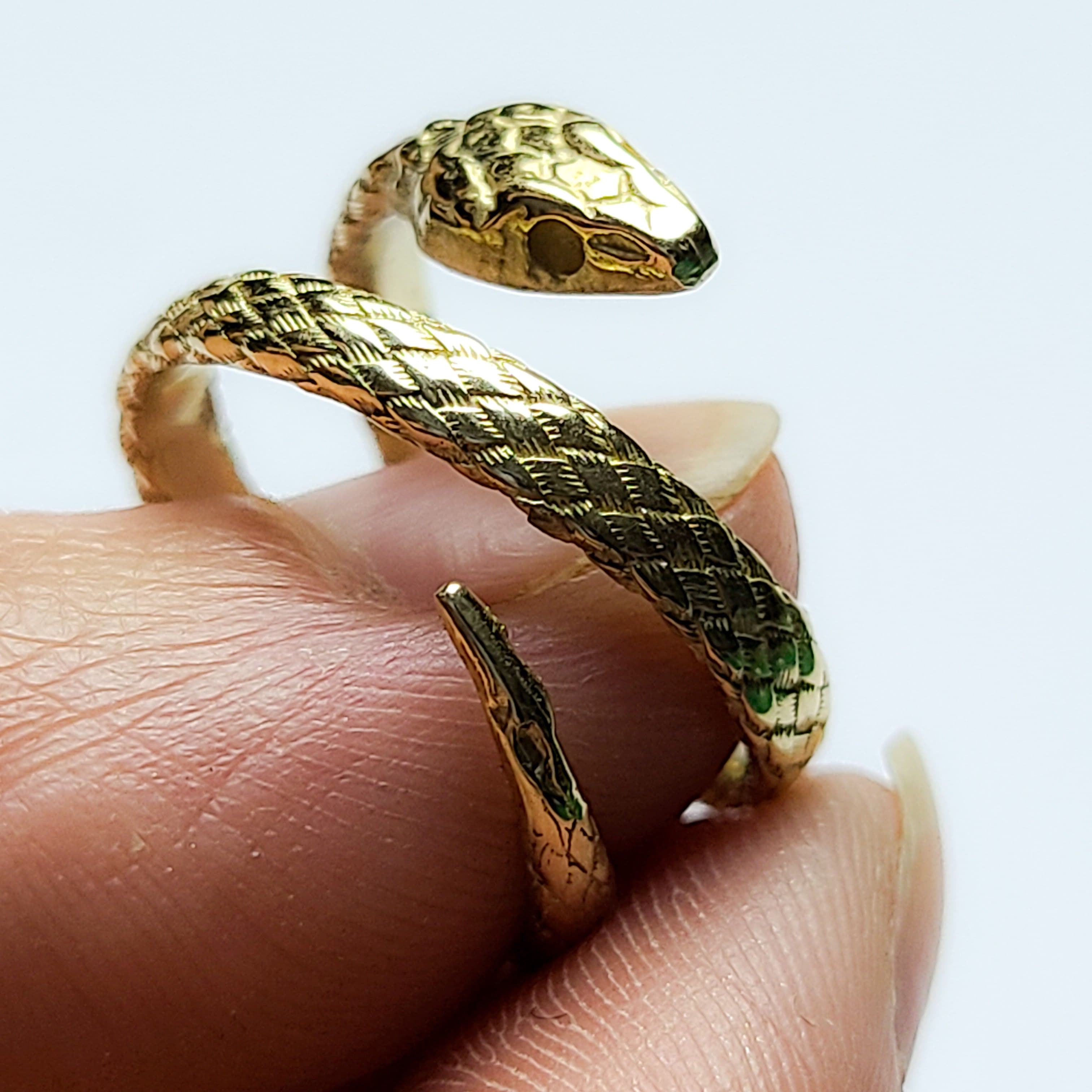 Ouroboros Snake Ring 18K Gold and Diamond .10 Carat size 8 - Ruby Lane