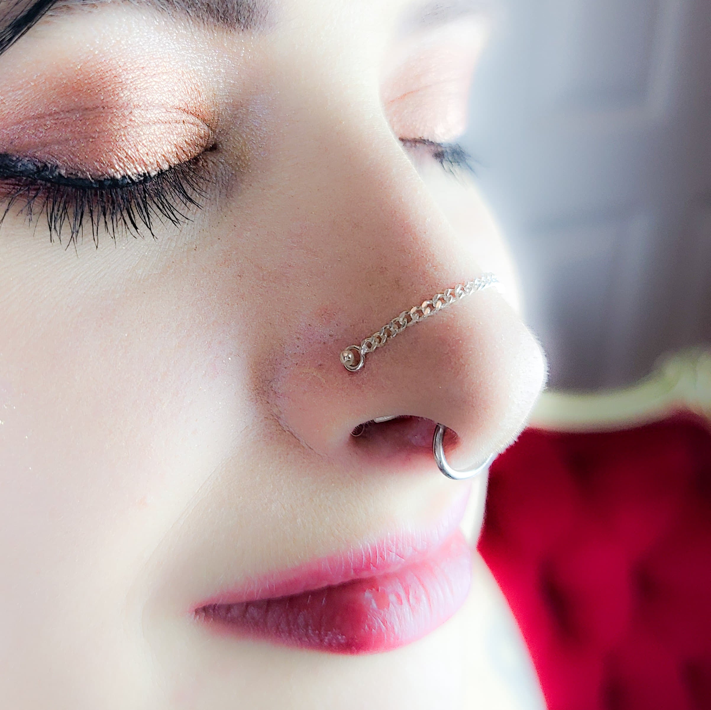 Stone Settings Nose Rings with Small Chain