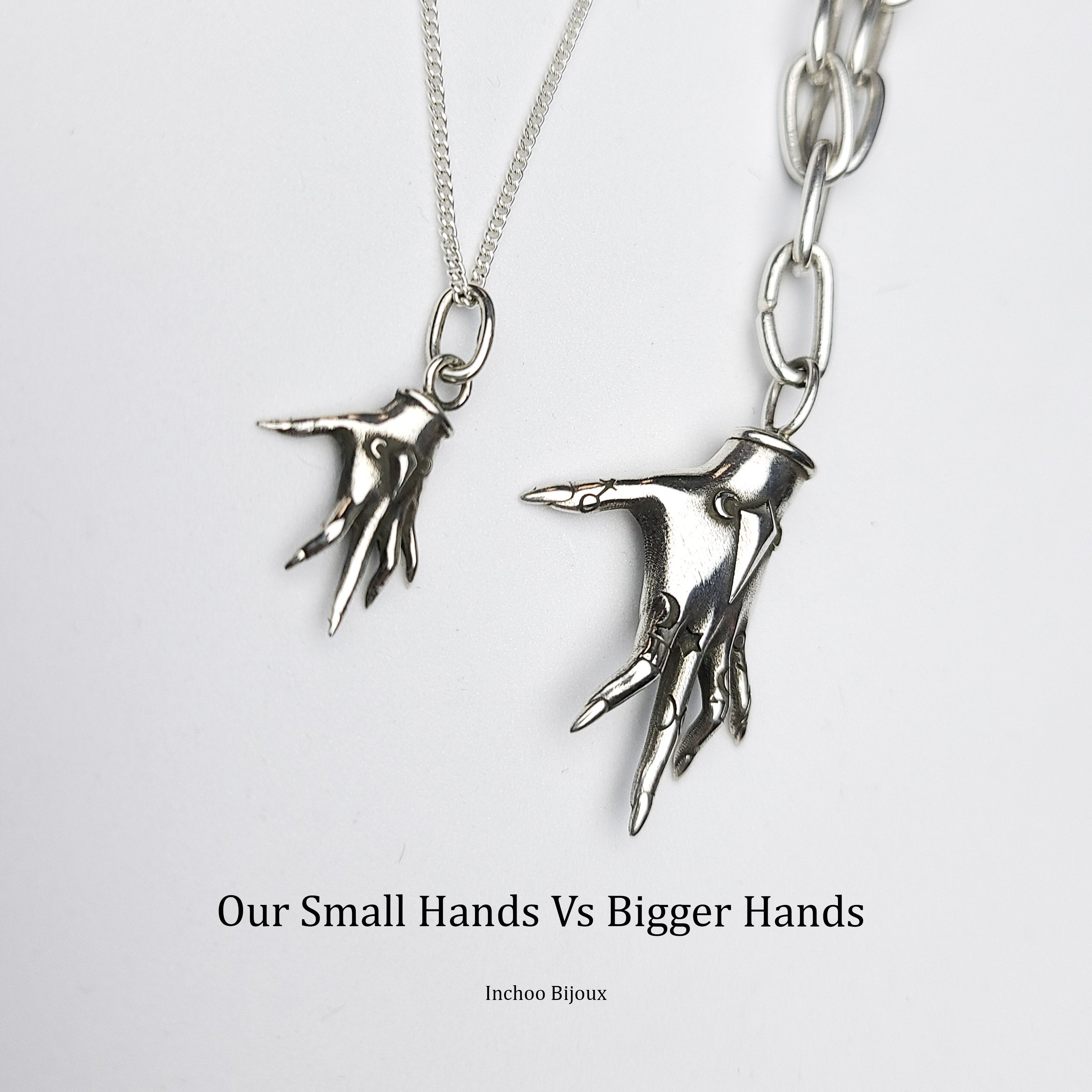 Collection of Small Silver Palmistry Hand Pendant in a gallery layout