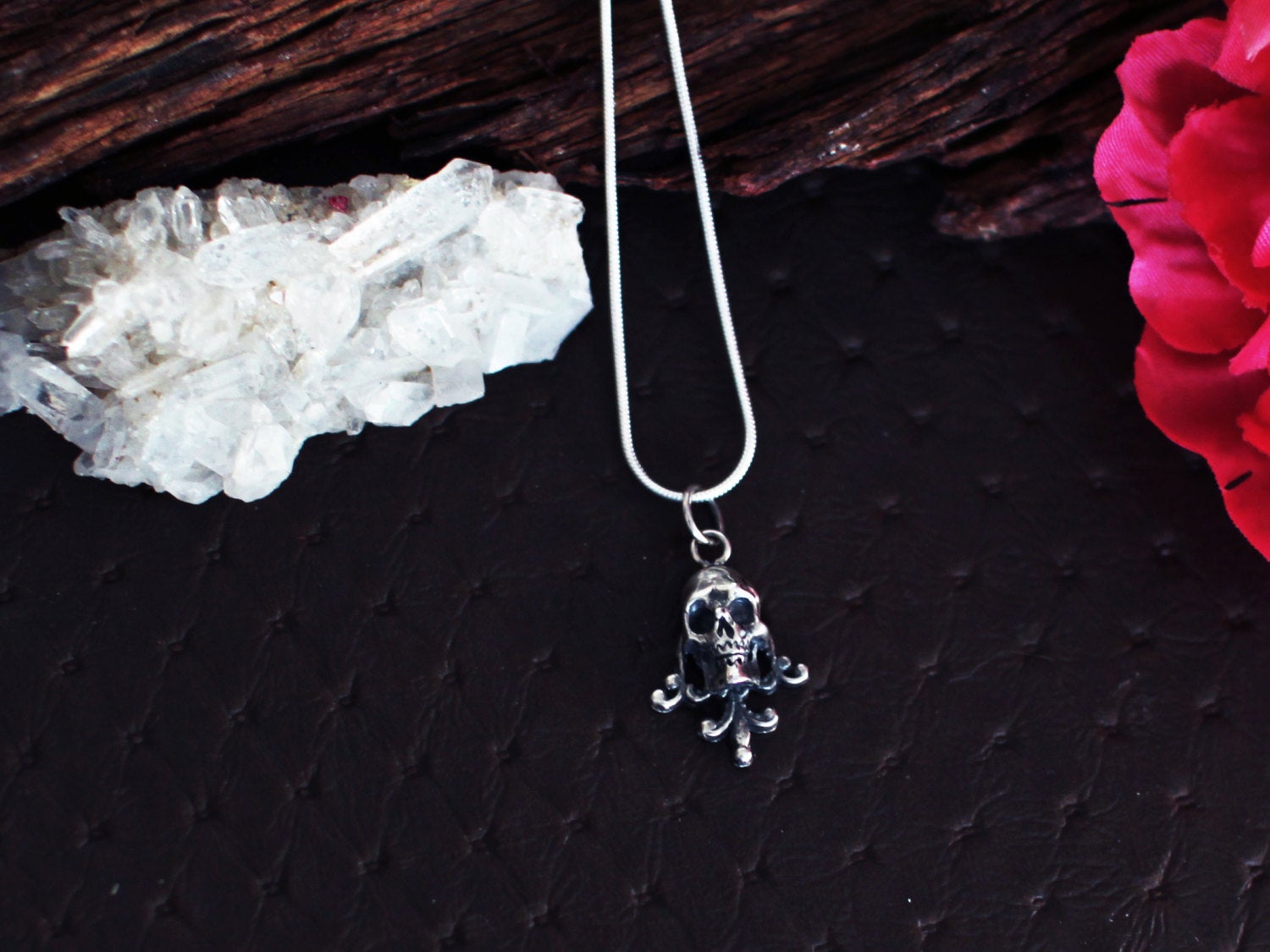 Collection of Tiny Silver Skull Lace Pendant - Inchoo Bijoux in a gallery layout