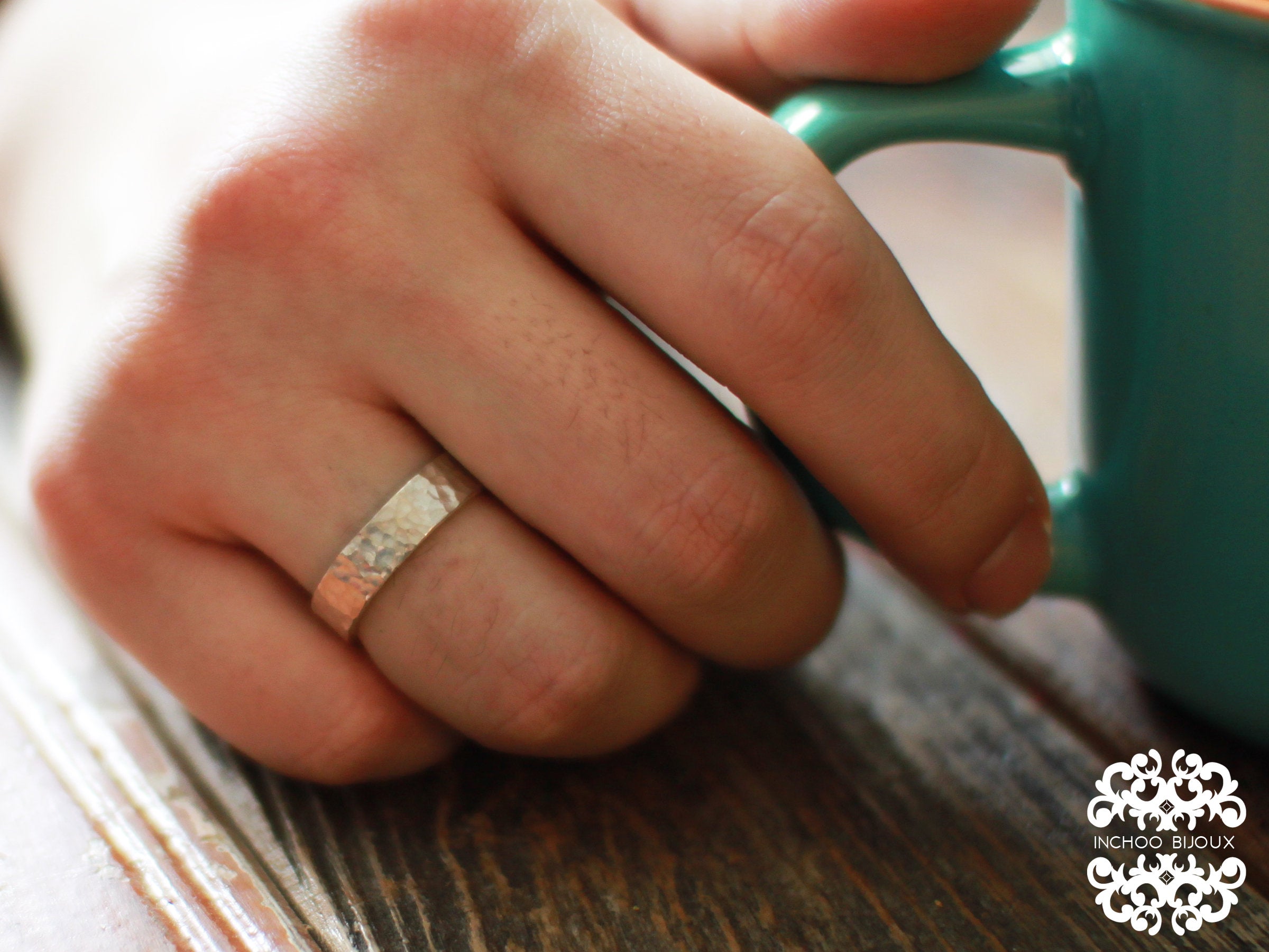 Collection of Hammered Textured Silver Mens Wedding Band - Inchoo Bijoux in a gallery layout