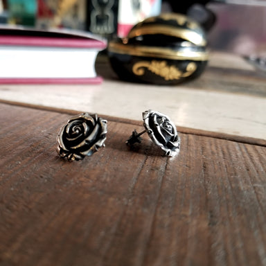 Silver Rose Stud Post Earrings Flower - Inchoo Bijoux