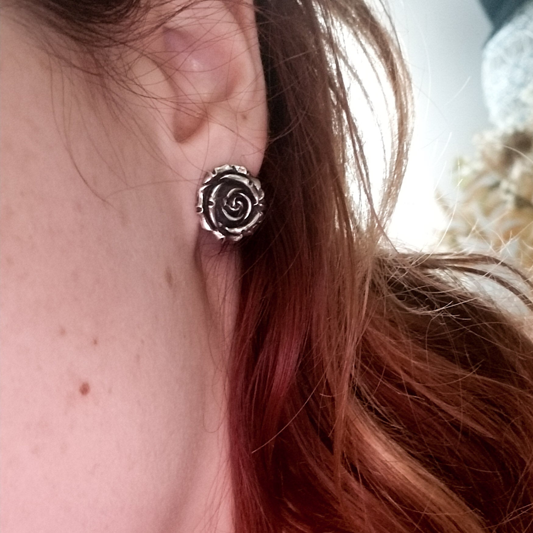 Silver Rose Stud Post Earrings Flower - Inchoo Bijoux