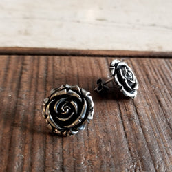 Collection of Silver Rose Stud Post Earrings Flower - Inchoo Bijoux in a gallery layout