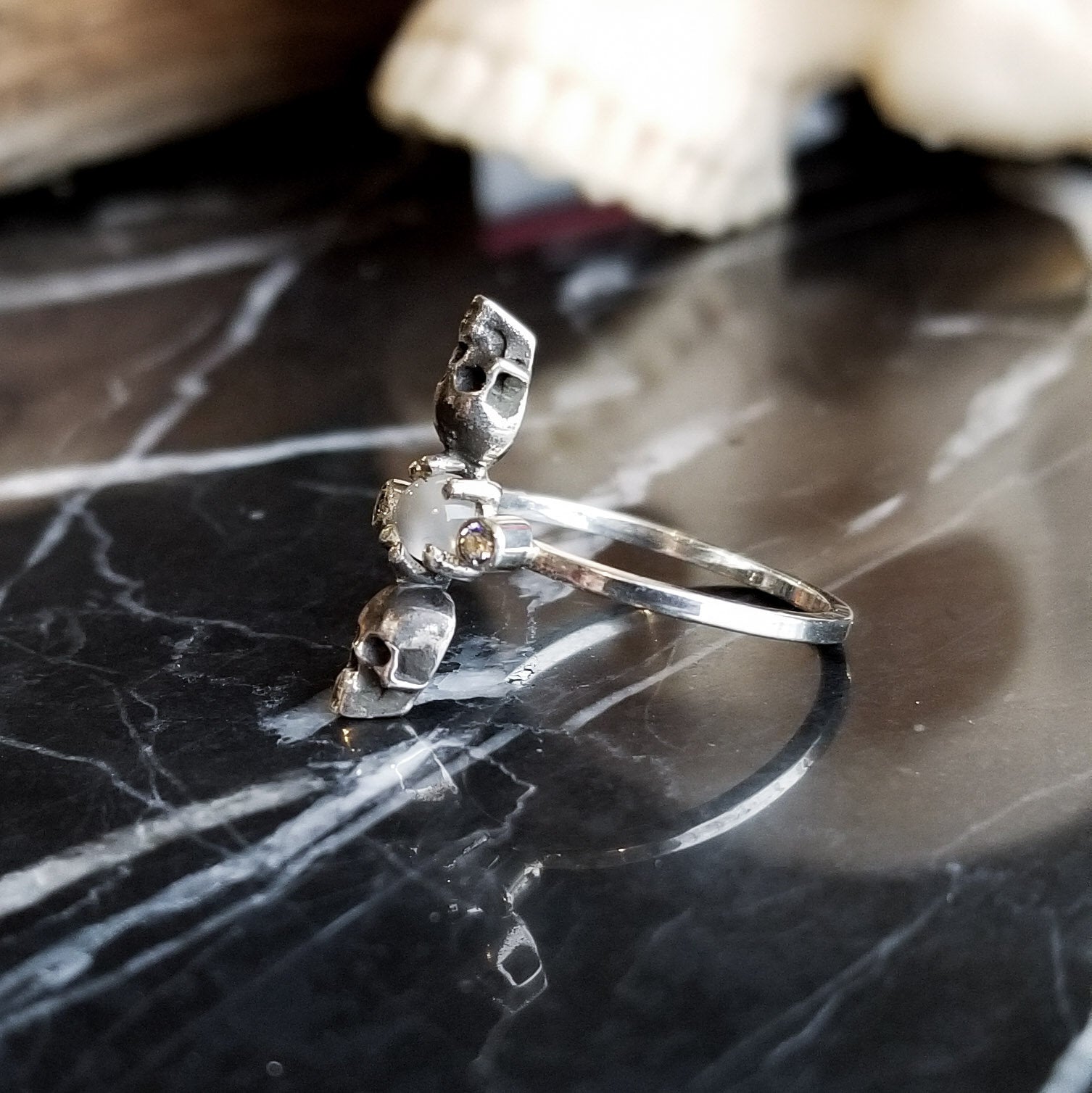 White Moonstone Skull Ring-Ring-Inchoo Bijoux-Inchoo Bijoux
