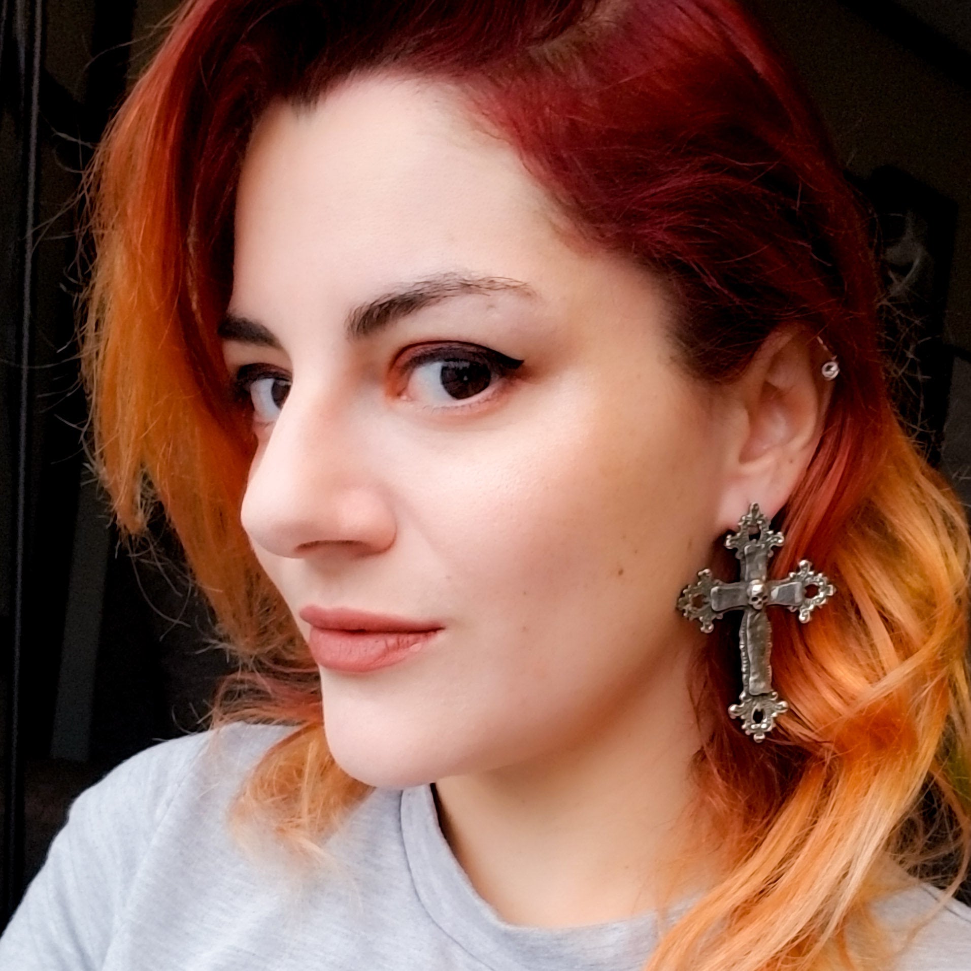 Collection of Large Gothic Cross and Skull Earrings - Inchoo Bijoux in a gallery layout