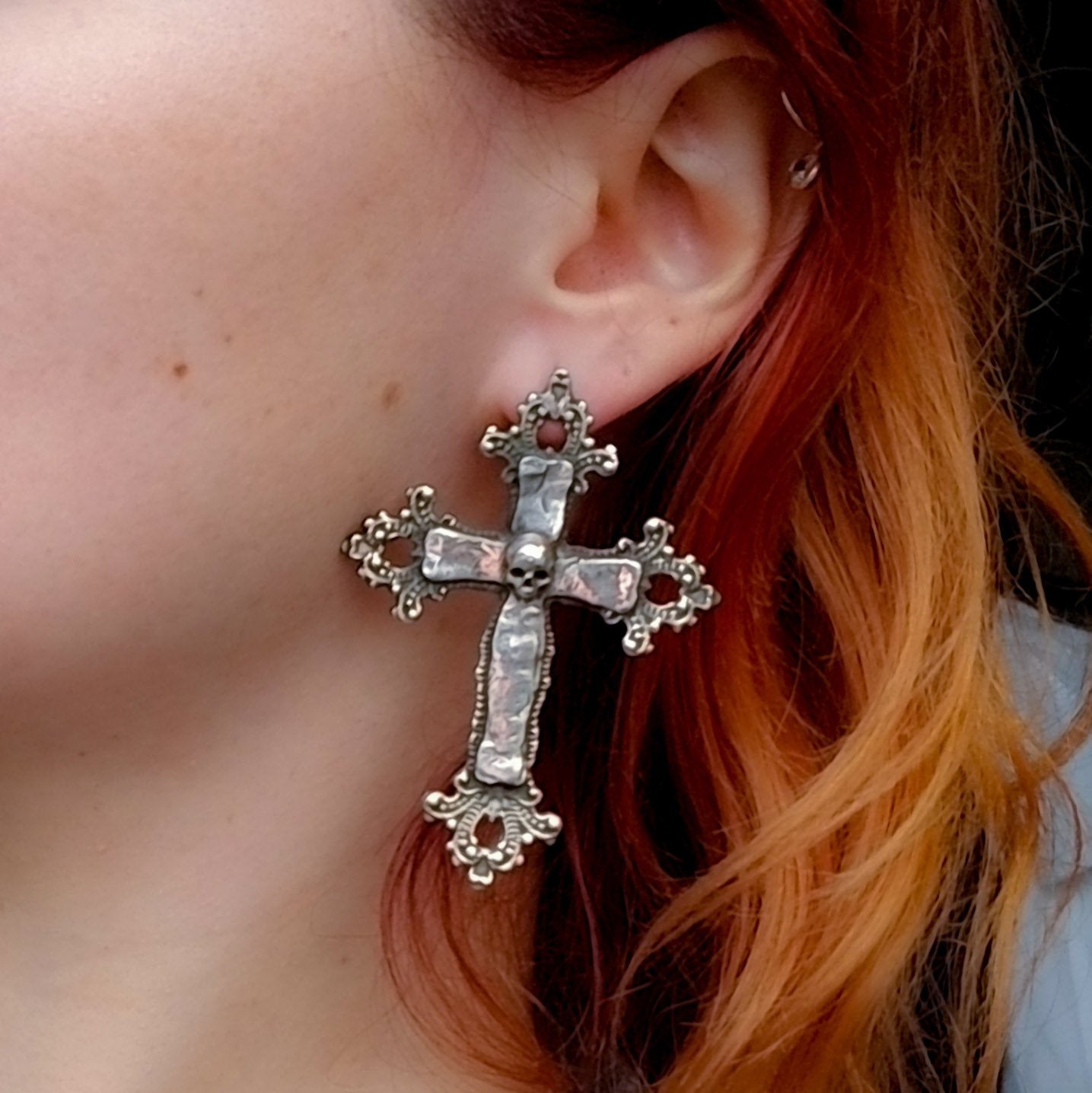 Collection of Large Gothic Cross and Skull Earrings - Inchoo Bijoux in a gallery layout