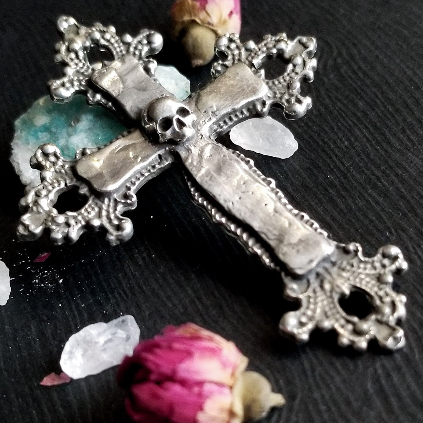 Large Gothic Cross and Skull Earrings - Inchoo Bijoux